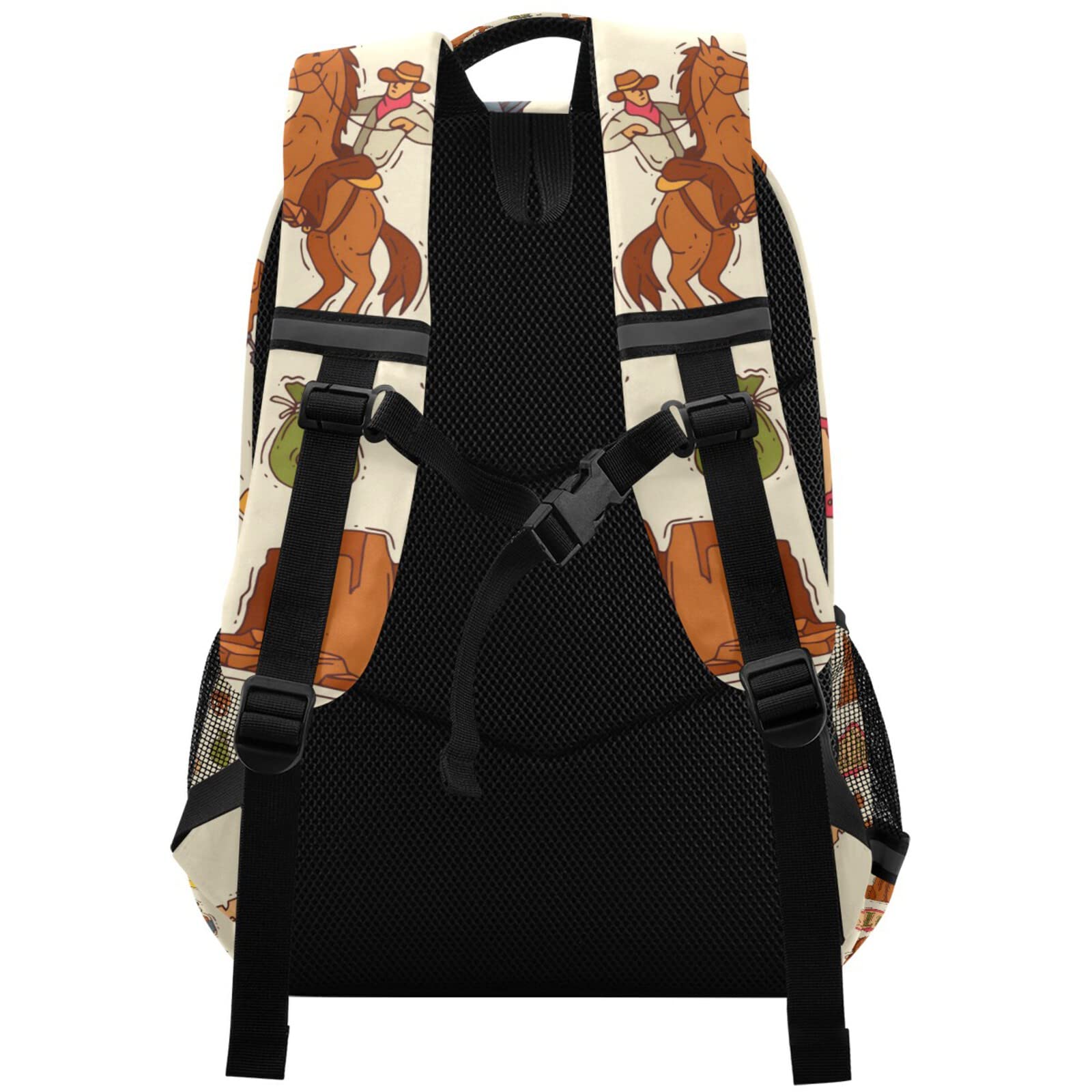 Western Cowboy Backpack for Laptop - Colorful Wildlife Lasso Cactus Design, Gold Shoulder Bookbag with Reflective Stripes | Large Capacity Daypack for Travel, Camping & School | Durable Casual Backpack for Men & Women