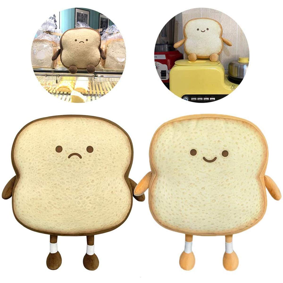 Soft Toast Bread Plush Pillow - Cute Sliced Bread Shaped Cushion with Facial Expression, Food Themed Stuffed Toy for Kids & Adults, Perfect Gift for Home, Bedroom Decor (Small) - Great for Sofa Lounging, Nap Time & Playful Home Decor