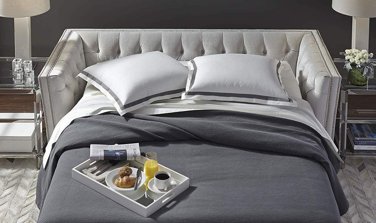 Premium 100% Cotton 400 Thread Count Queen Sleeper Sofa Bed Sheet Set - Taupe Solid Color - 4-Piece Set for 6