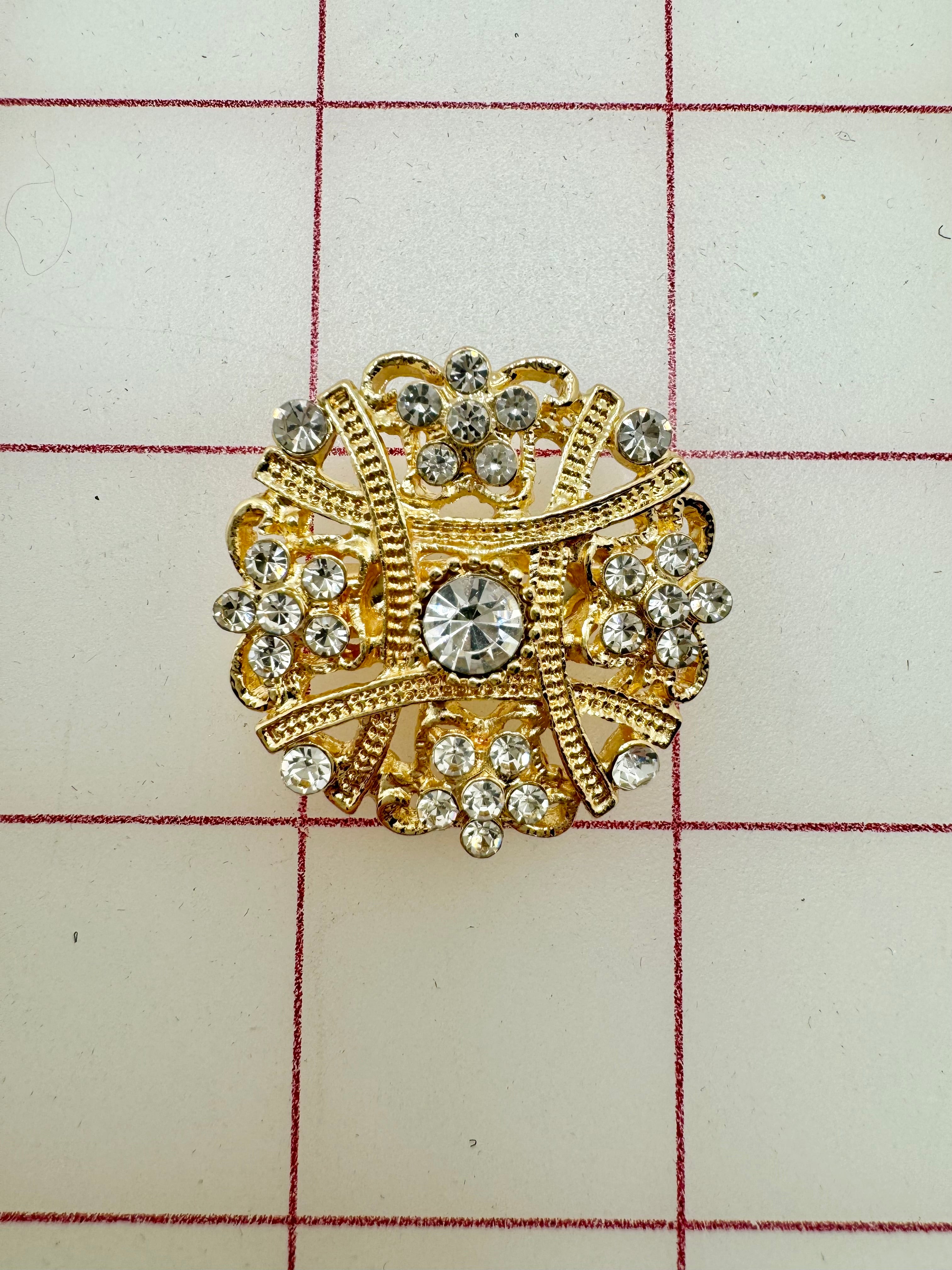 Decorative Gems Rhinestone Brooch & Tiara Embellishments - 1.25 Inch Crystal & Gold Jewelry Accessories for DIY Crafts, Wedding Tiaras, Costume Design, and Fashion Decor