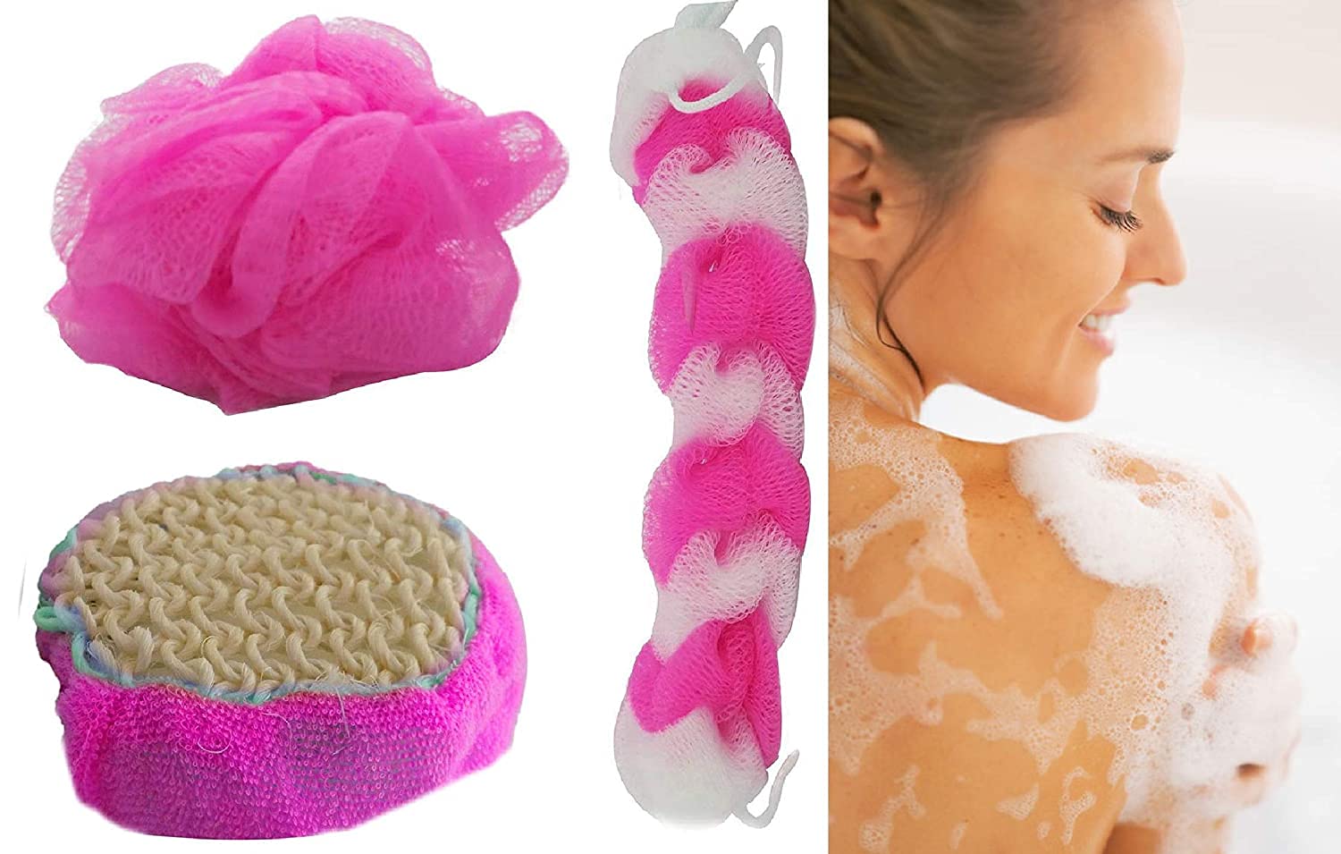 Premium Ekan Bath Sponge Loofah Set - 3 Pack Exfoliating Shower Sponges for Soft Skin | Gentle Body Scrubber for Men & Women | Perfect for Daily Shower, Spa, and Gift Giving