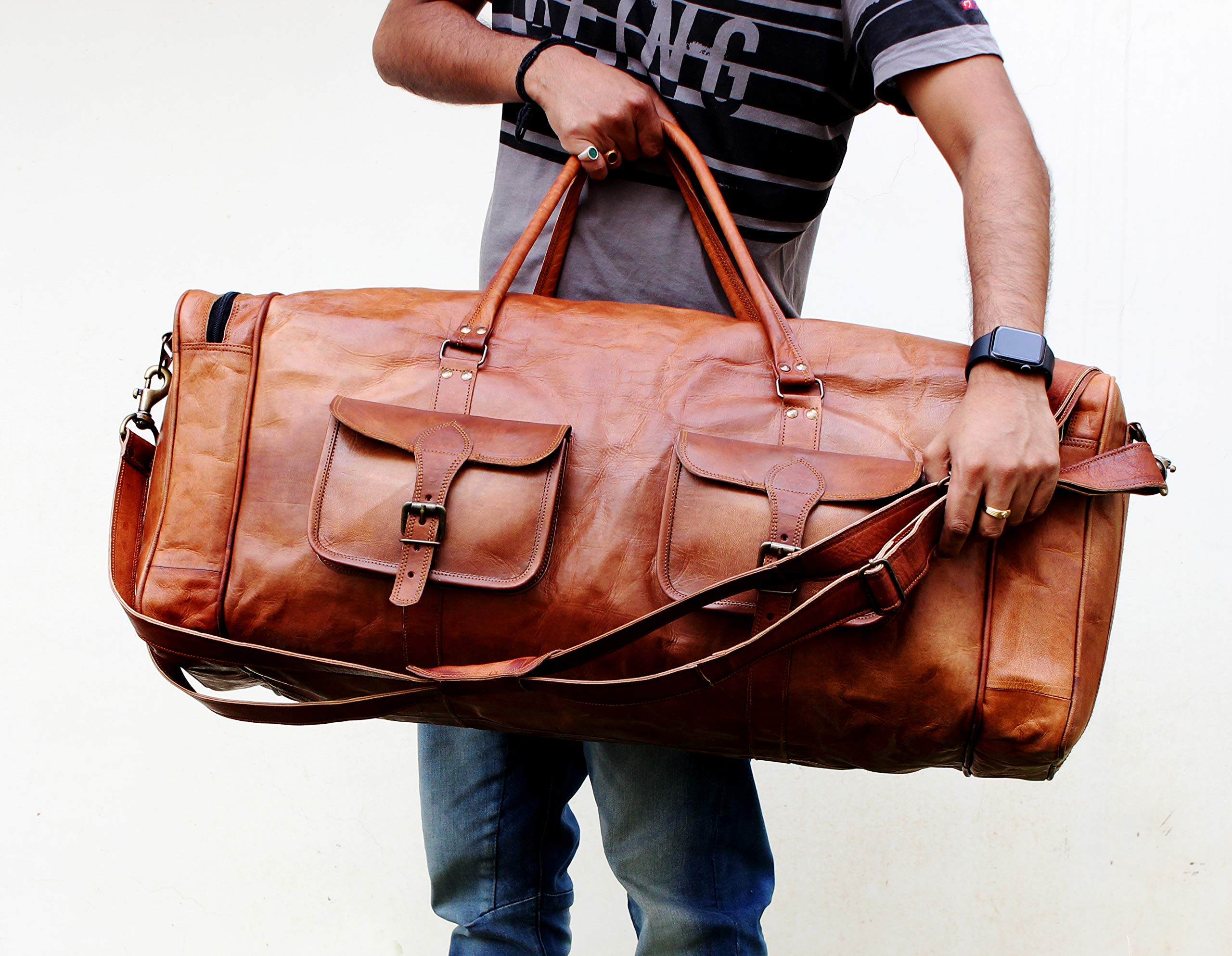 Premium 30-Inch Large Leather Duffle Bag for Men & Women - Oversized Weekender Travel Luggage | Durable Genuine Leather Carryall for Gym, Business Trips & Weekend Getaways