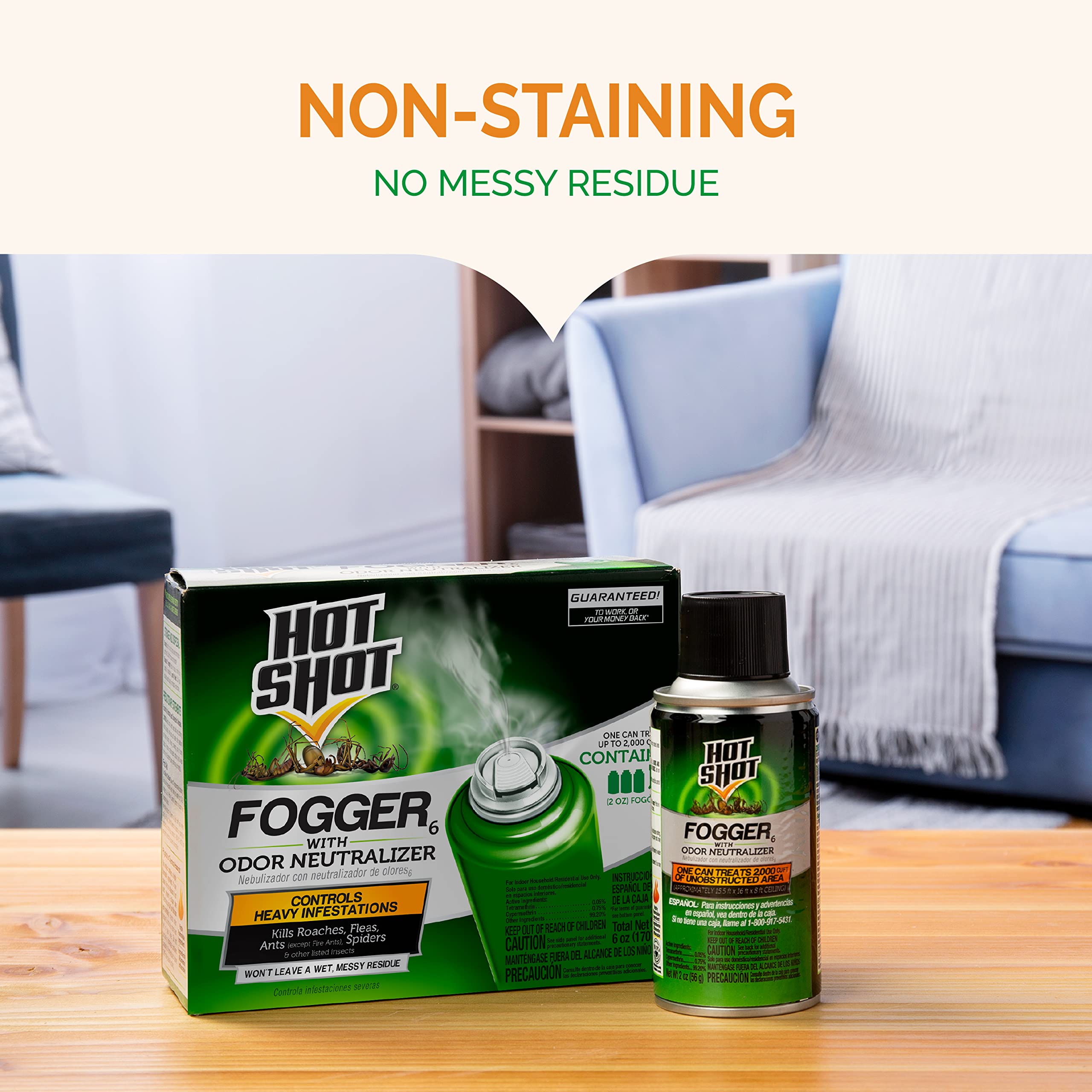 Hot Shot Fogger6 With Odor Neutralizer - 2 oz Aerosol Fogger for Home, Kitchen, Bathroom & Pet Areas - Eliminates Odors & Freshens Air Instantly