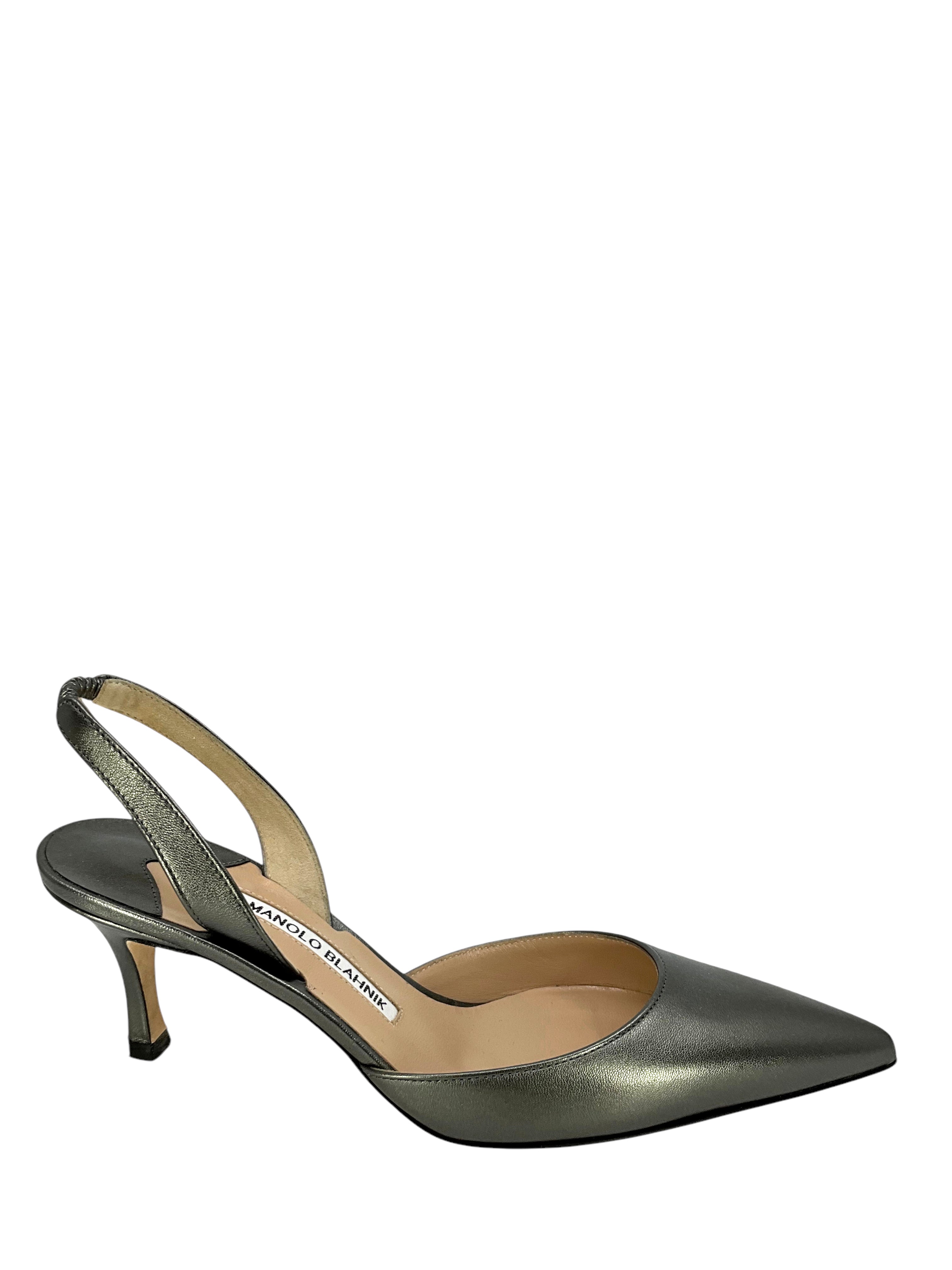 Manolo Blahnik Leather Carolyne Slingback Pumps - Women's Size 7 US | Elegant High Heel Shoes for Weddings, Parties & Office Wear