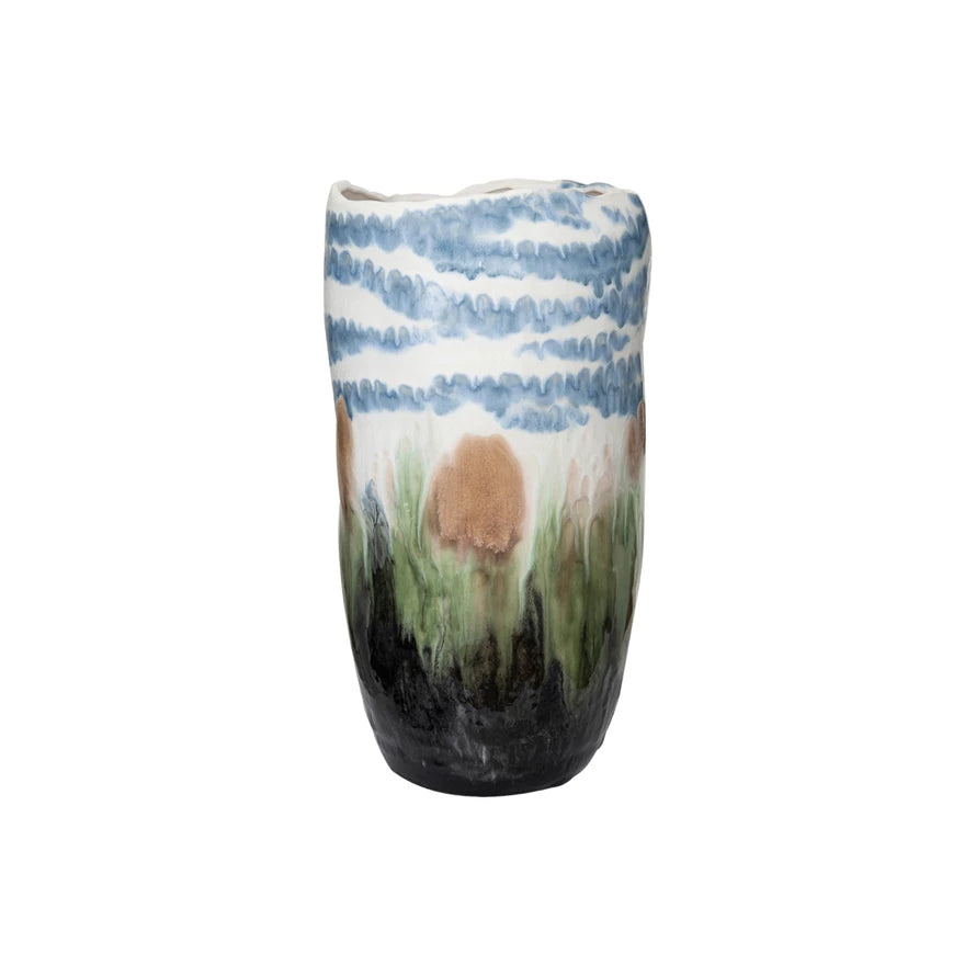 Handmade Ceramic Vase - Blue & Neutral Home Decor for Living Room, Bedroom & Office | Elegant Flower Vase for Modern Interior Design