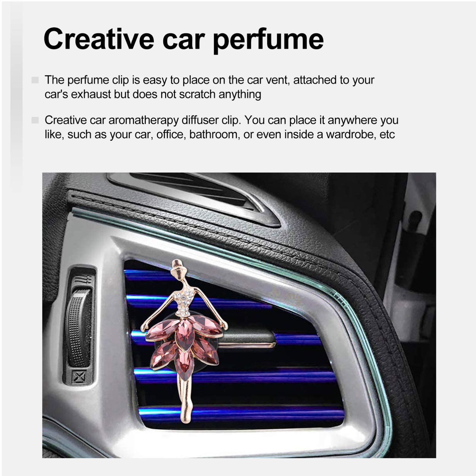 Wakauto 2-Pack Car Air Freshener Clip - Essential Oil Diffuser for Car Vents, Metal Aroma Vent Clip with Decorative Design | Perfect for Freshening Your Car, Office or Home