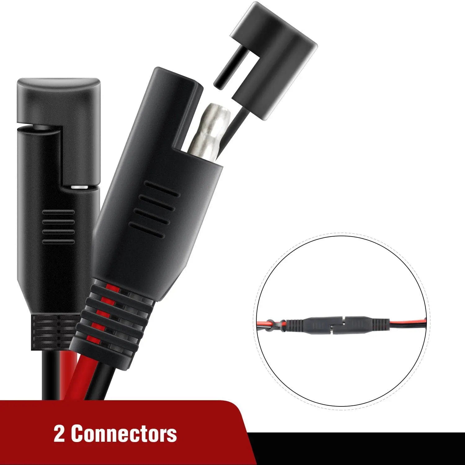 16AWG 12FT SAE DC Extension Cable - 2 Pin Wire Harness with Dust Cap - Power Supply Cord for Car Audio, LED Lights, Solar Panels, and Electronics
