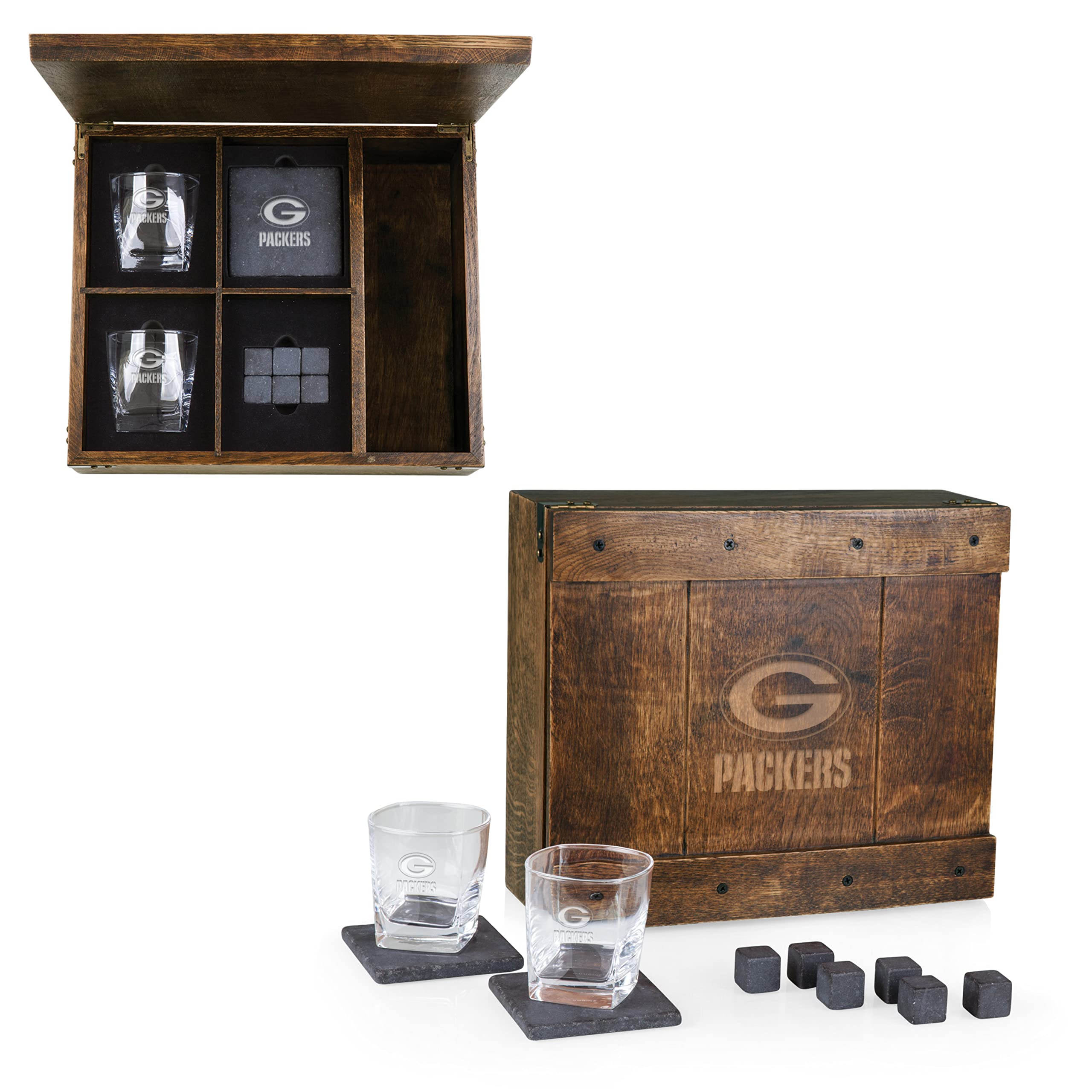 PICNIC TIME NFL Whiskey Box Gift Set - 2 Whiskey Glasses & Whiskey Stones - Perfect for Football Tailgates, Man Cave Decor & Gifts for Whiskey Lovers