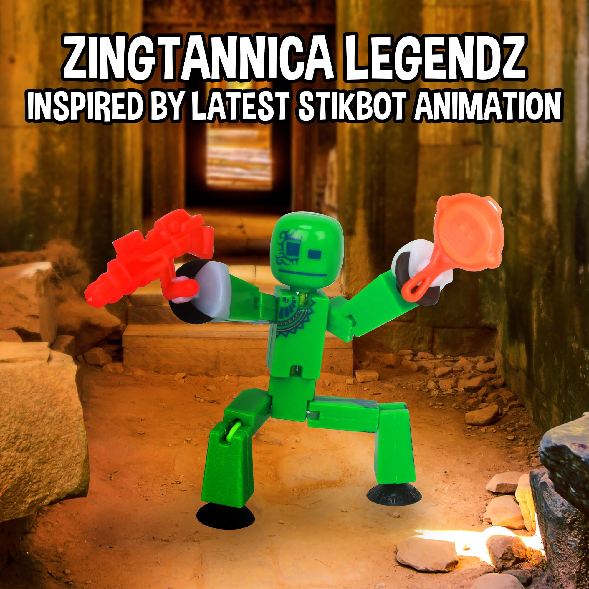 StikBot Zingtannica Action Pack - Green Collectible Action Figure Set with Accessories for Stop Motion Animation | Fun Educational Toy for Kids Ages 4+ | Perfect for Creative Play, Storytelling & DIY Filmmaking