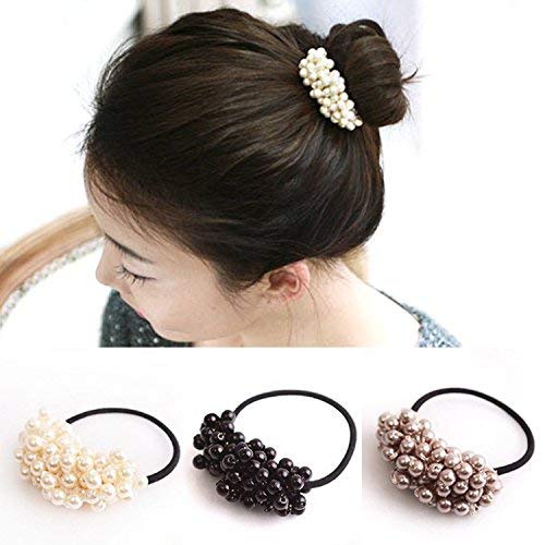Septreize Beaded Pearl Rope Hair Band - Elastic Hair Accessories with Imitation Pearls | Stylish Ponytail Holder & Scrunchy for Women & Girls (Coffee) - Perfect for Weddings, Parties & Daily Wear
