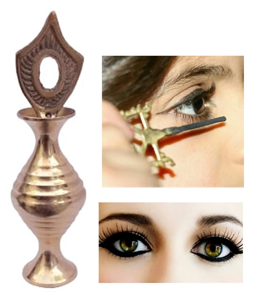 **Premium Brass Surma Holder with Funnel & 2 Kohl Sticks - Traditional Eye Makeup & Kohl Application Kit - Perfect for Ayurvedic & Natural Beauty Routines**    *(Use for traditional eye makeup, Ayurvedic treatments, or enhancing natural beauty with authentic kohl application.)*