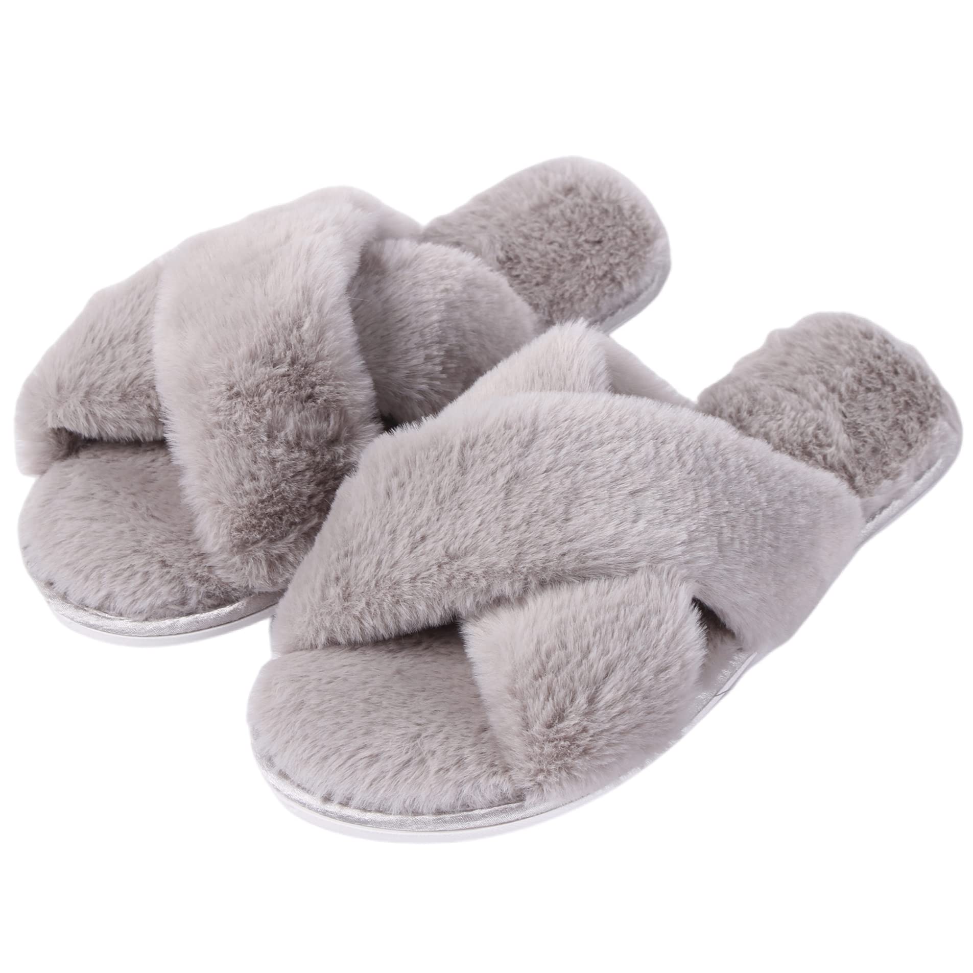 Women's Cozy Fuzzy Home Slippers - Lightweight Indoor House Slippers with Cross/Open Toe Design - Perfect for Relaxing at Home, Lounging & Comfort