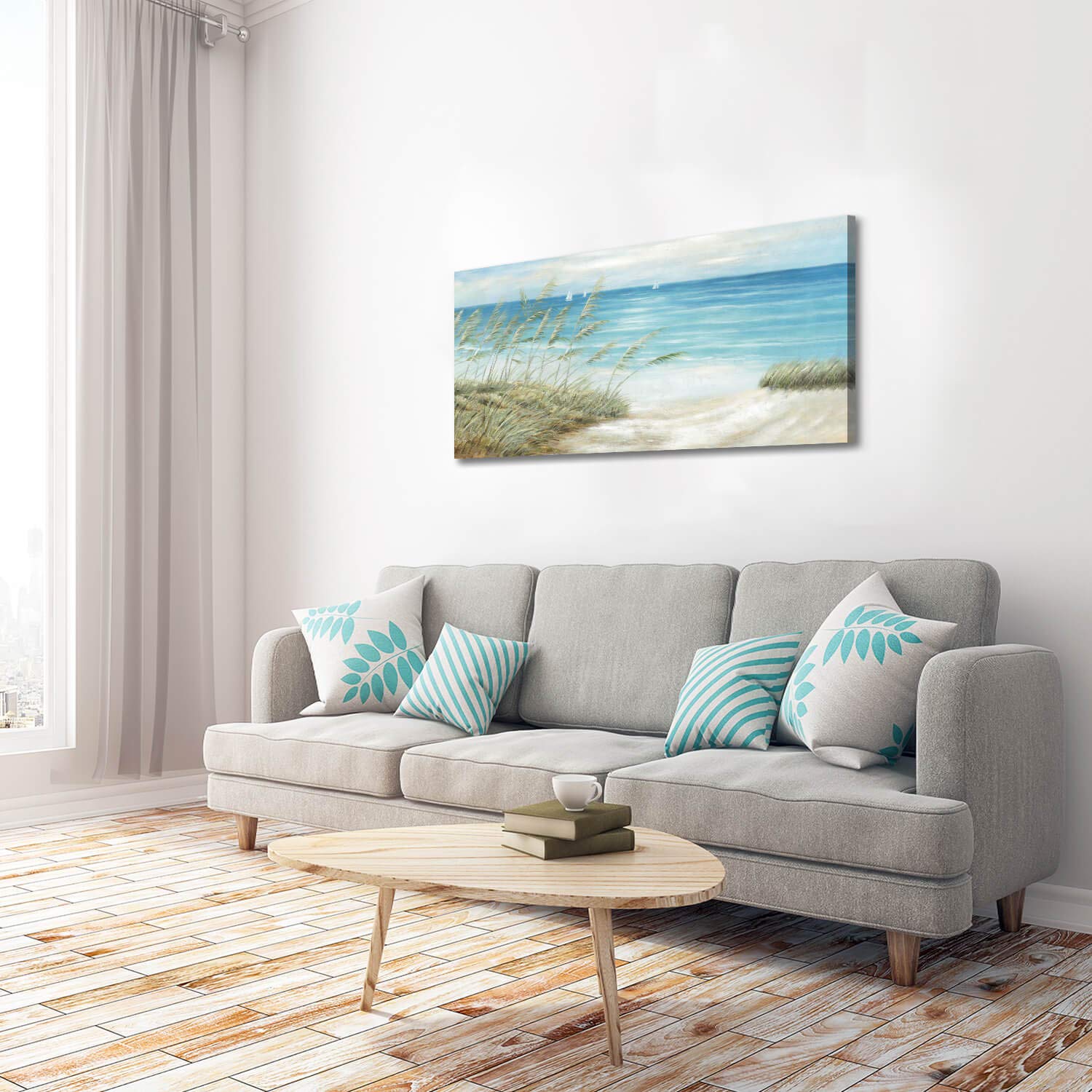 TAR TAR STUDIO Seascape Canvas Wall Art - Hand Painted Beach Oil Painting for Living Room Décor (48x24 Inches, Multiple Sizes) | Coastal Home Decor, Office Wall Art, Gift Idea