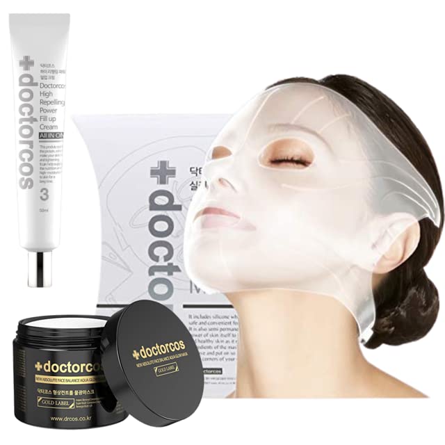 Super Lifting Skin Mask Set - Reusable Silicone Face Mask + Hydrating Aqua Glow Mask (3.71oz) + Anti-Wrinkle Filling Cream (1.69oz) | Full Face Firming Treatment for Neck & Eye Lift | Korean Skincare Routine | Perfect for Spa Nights & Anti-Aging Care