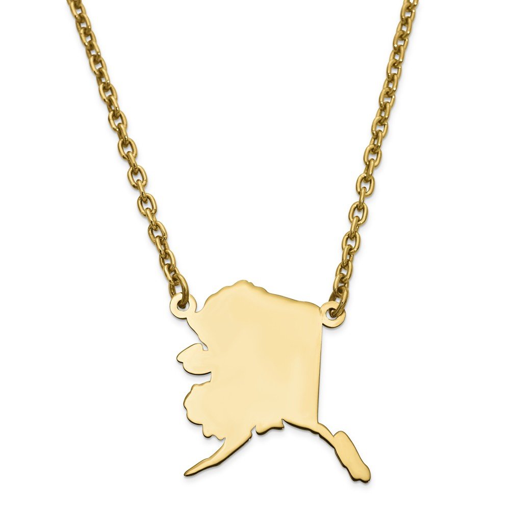 FB Jewels 14K Gold Plated Alaska State Pendant Necklace with 18