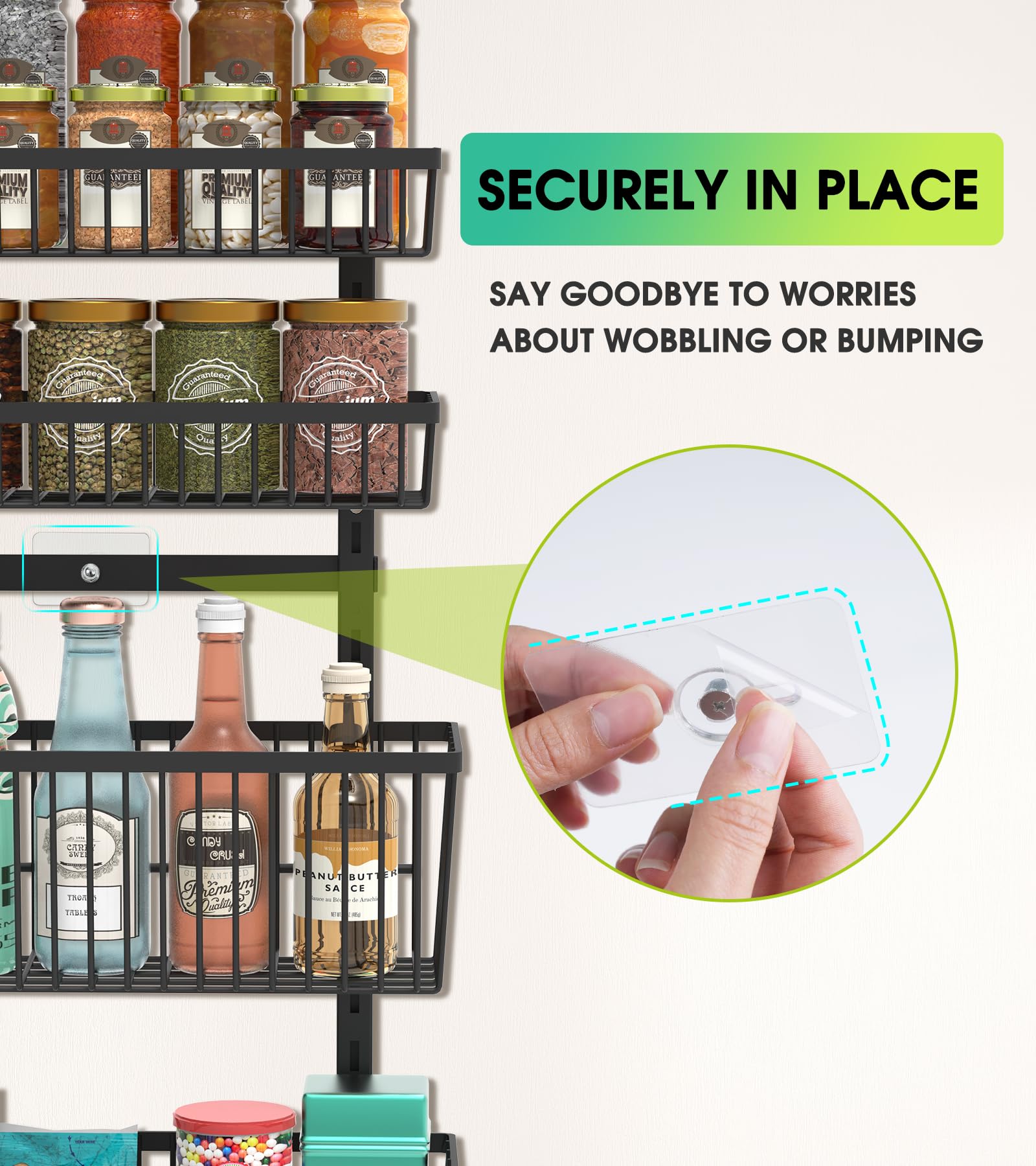 9-Tier Over The Door Pantry Organizer - Black Metal Hanging Spice Rack for Kitchen, Bathroom & Laundry Room Storage | Space-Saving Wall Mount Shelves for Spices, Seasonings & Home Organization | Perfect for Small Spaces & Clutter-Free Living