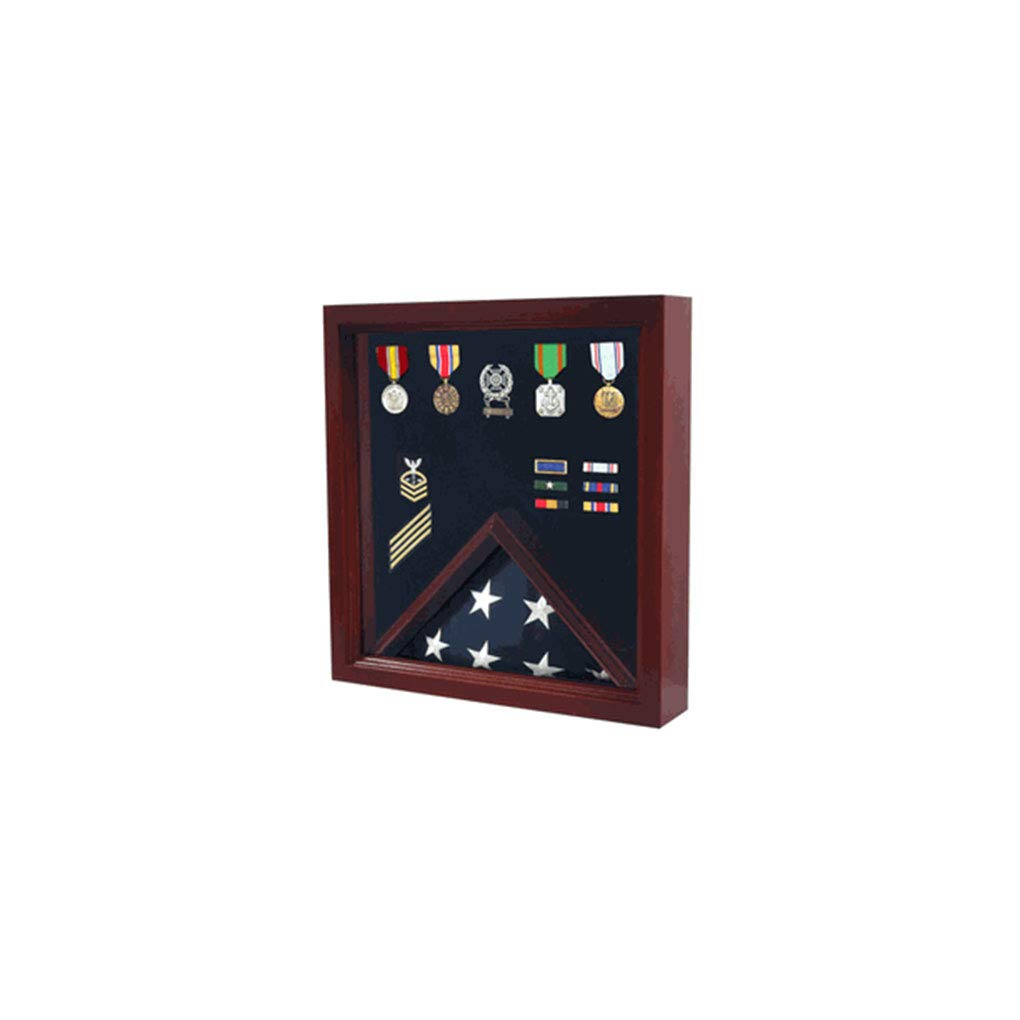Oak Military Flag Medal Display Case - Wooden Shadow Box for Medals, Awards & Memorabilia - Perfect for Home, Office & Military Ceremonies