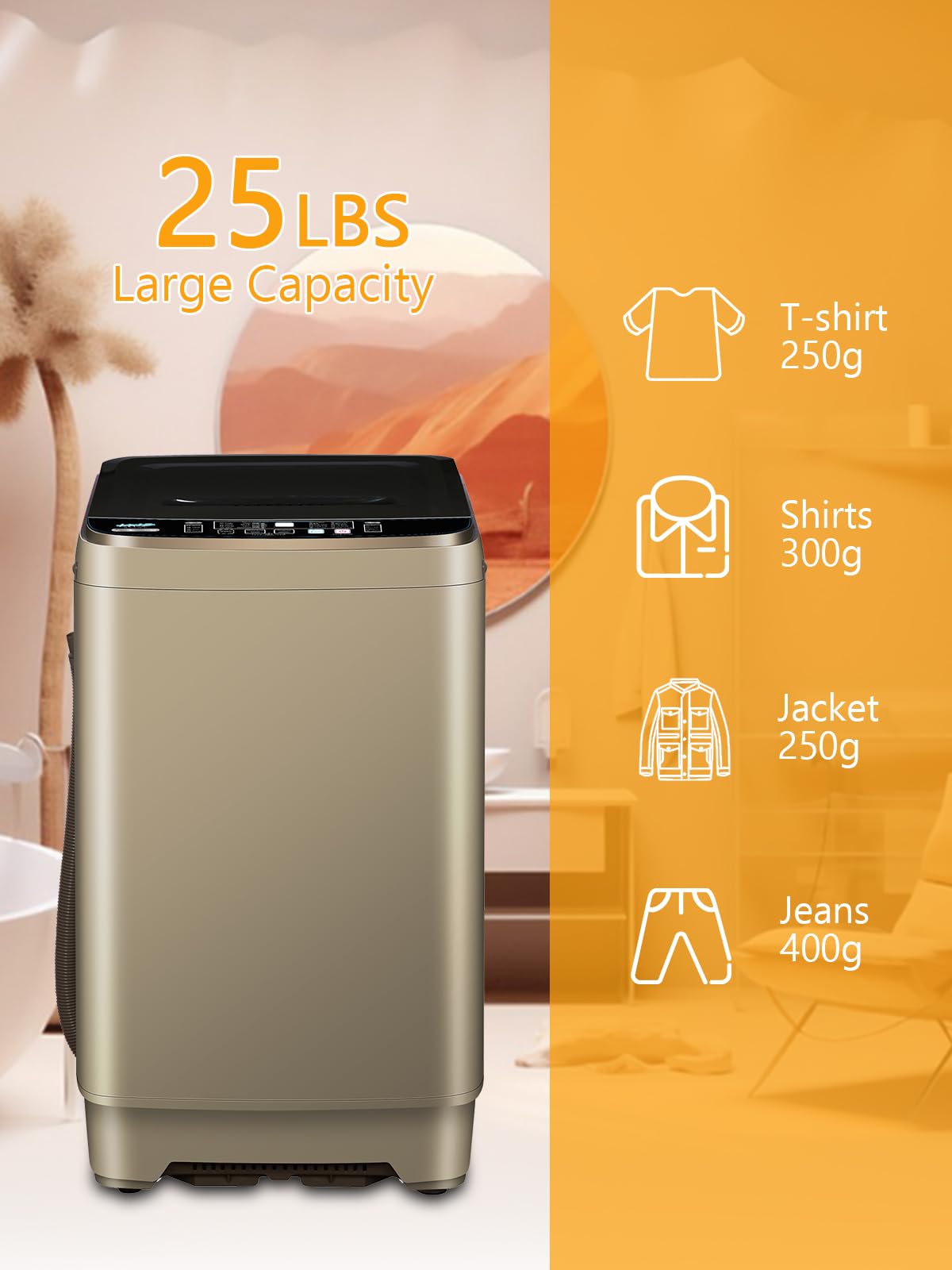 Full Automatic Washing Machine with LED Display - 25lbs Portable Washer with Drain Pump - 8 Programs & 8 Water Level Options - Perfect for Apartments, Dorms, RVs & Camping - Compact Laundry Solution for Small Spaces & Outdoor Adventures