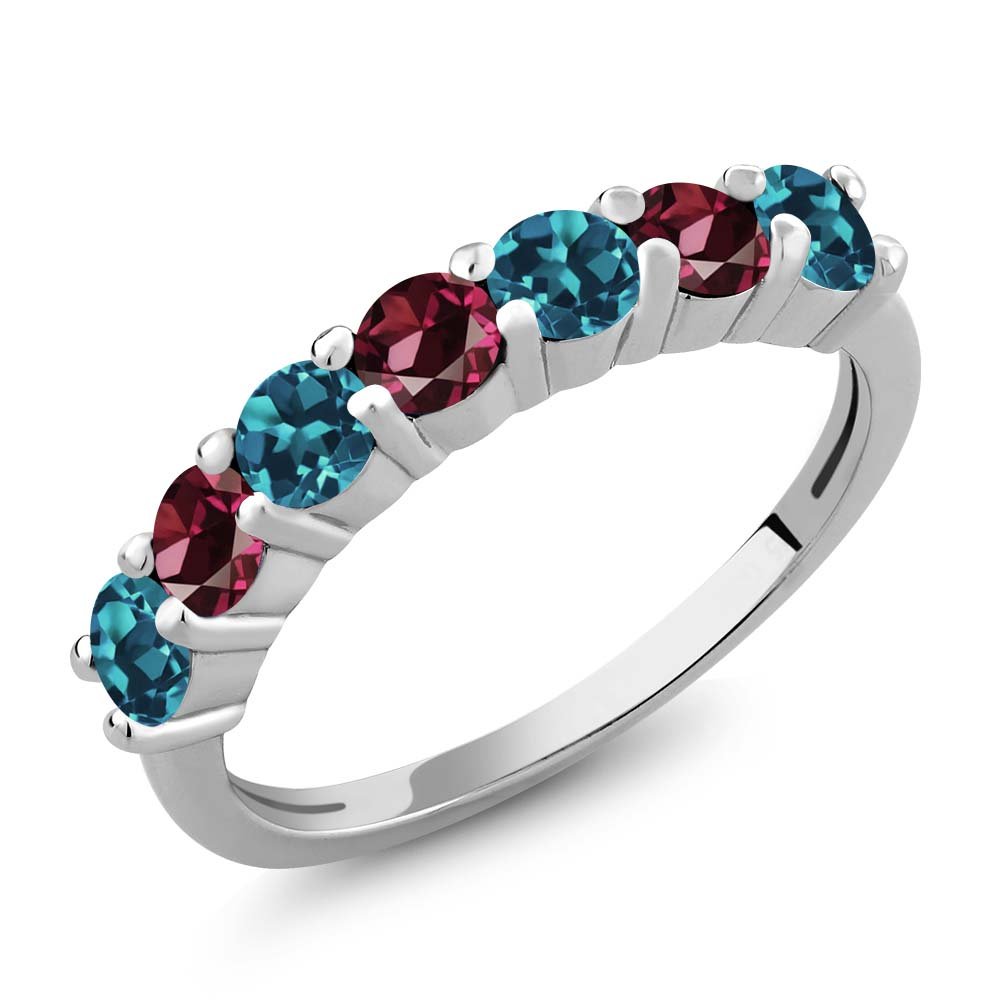 1.46 Ct Round London Blue Topaz & Red Rhodolite Garnet 925 Sterling Silver Anniversary Ring for Women – Elegant Gemstone Jewelry Gift for Birthday, Valentine’s Day, Engagement