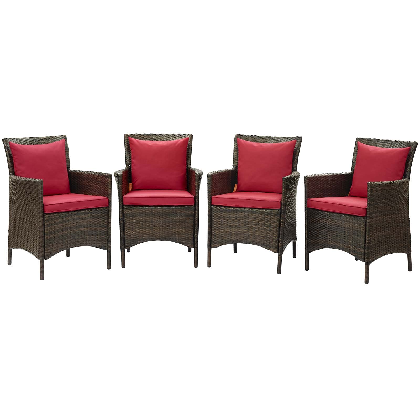 Modern Rattan Wicker Side Dining Chair Armchair Set of 4, Brown Red, Perfect for Outdoor Patio, Balcony, Cafe, and Garden Relaxation