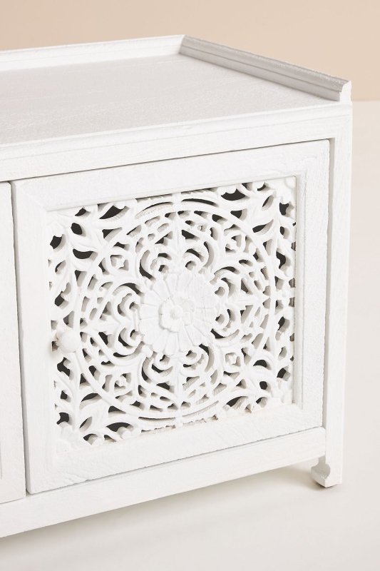 Hand Carved Lombok Storage Bench - Solid Wood Entryway Bench with Storage for Shoes & Coats | Perfect for Hallway, Living Room & Bedroom Organization