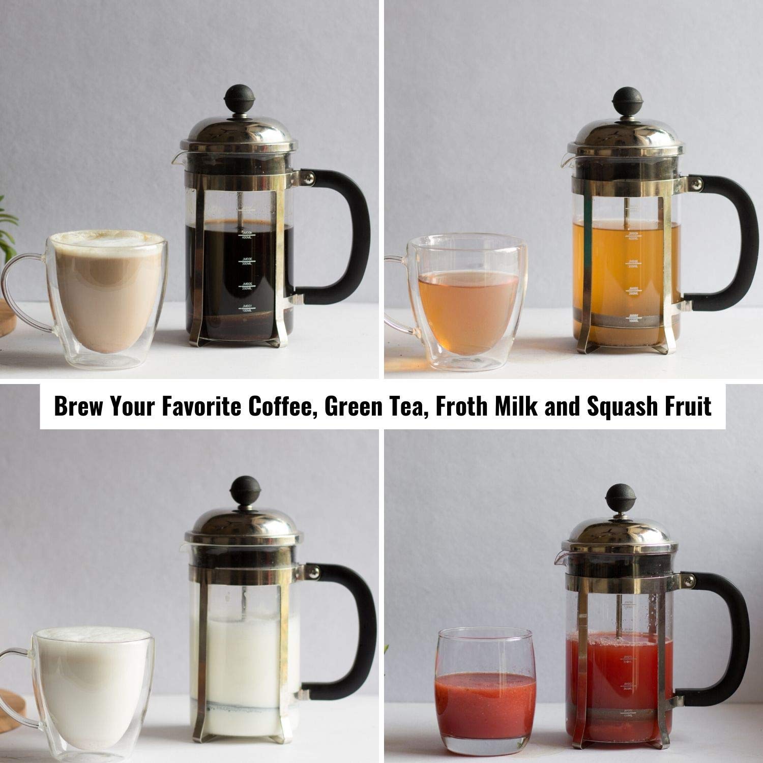 InstaCuppa French Press Coffee Maker - 600ml Stainless Steel with 4-Stage Filtration System | Perfect for Home, Office & Camping | Makes Rich & Flavorful Coffee