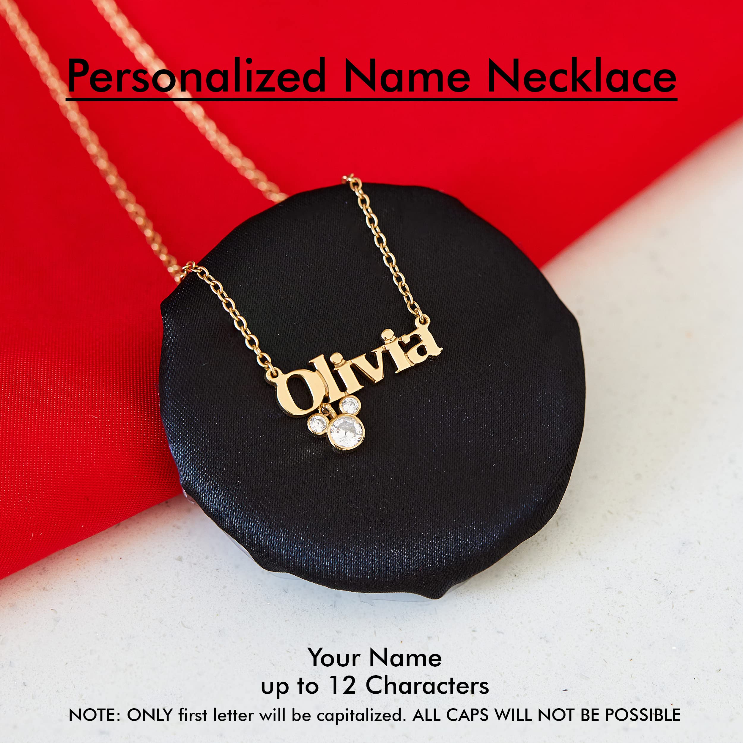 Disney Mickey Mouse Personalized Name Necklace - 14k Gold Plated & Sterling Silver Custom Name Pendant Jewelry (Choose Font Style & Color) | Perfect Gift for Birthday, Anniversary & Disney Fans