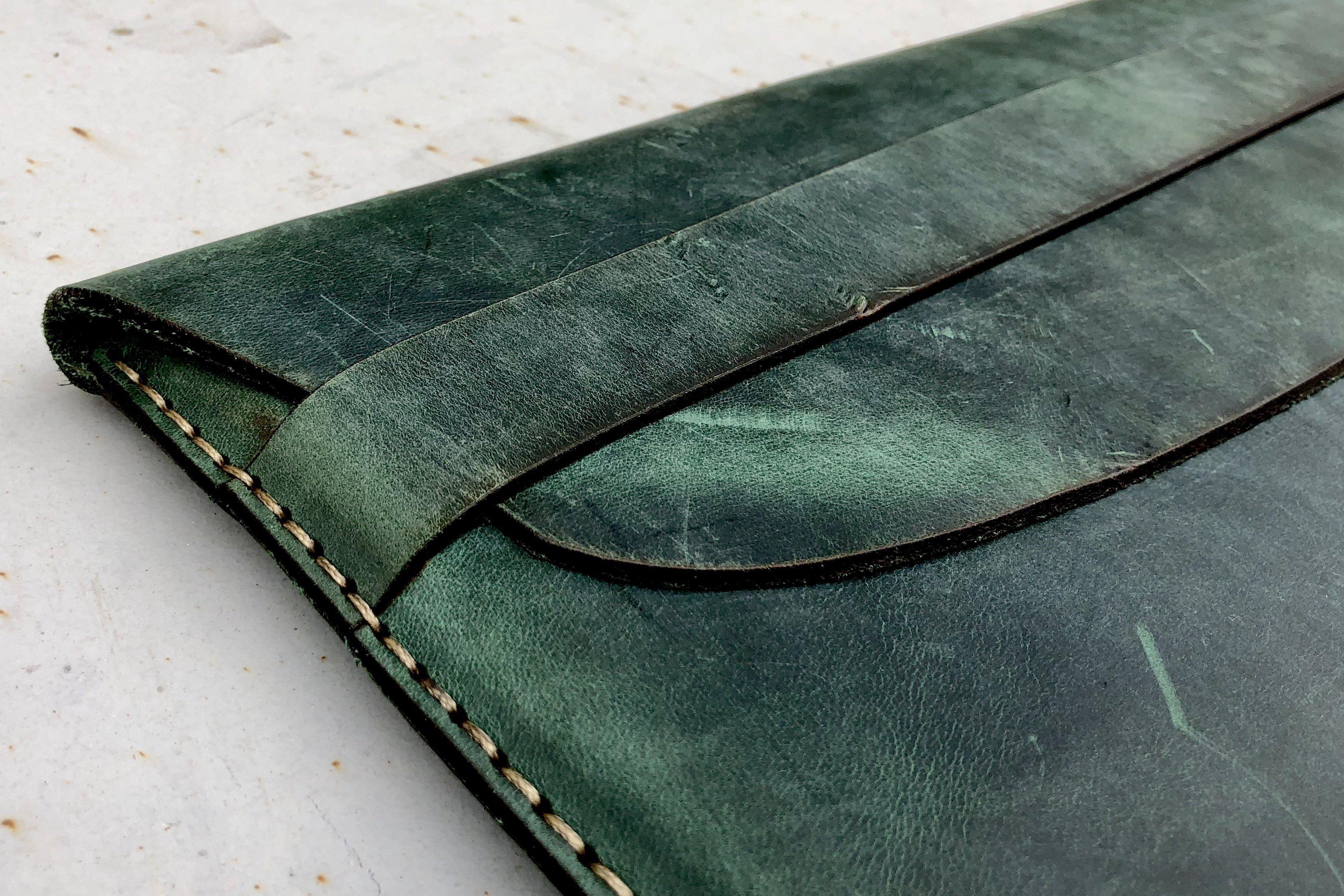 Premium Personalized Leather MacBook Sleeve Case - Crazy Horse Forest Green | Durable Protection for MacBook Air/Pro | Perfect for Office, Travel & College Use