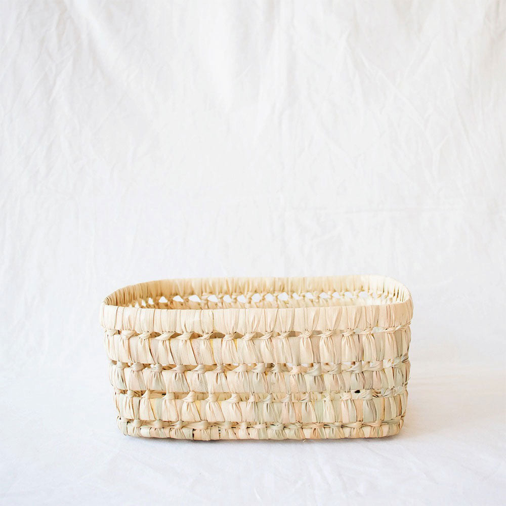 Natural Open Weave Palm Leaf Table Basket - Handwoven Storage Organizer for Fruits, Bread & Home Decor | Perfect for Kitchen, Dining Room & Farmhouse Style Decor