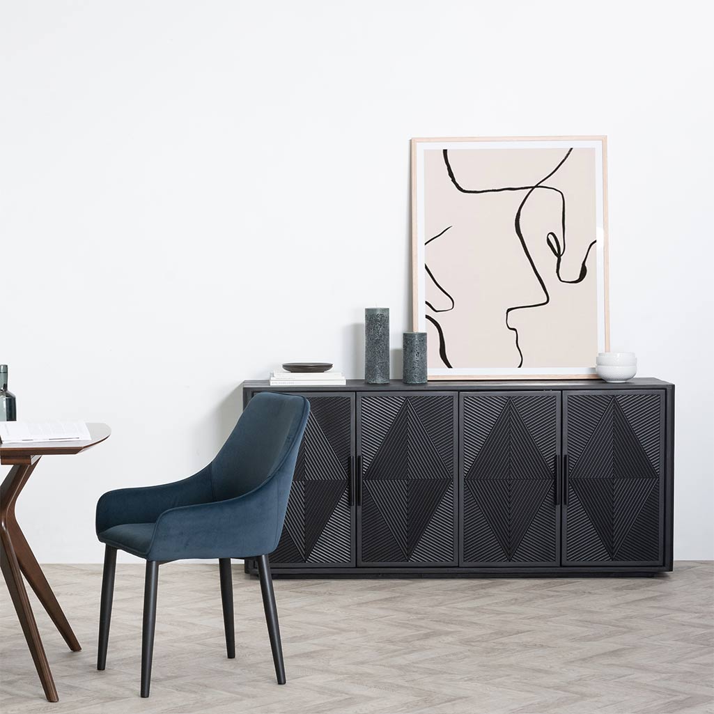 1.7m Black Wooden Buffet Sideboard - Modern Dining Room Storage Cabinet for Kitchen, Living Room, and Entryway Organization