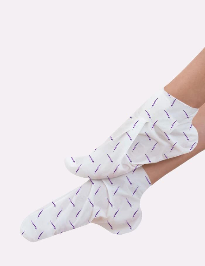 Le Mini Macaron Lavender Foot Care Mask - Moisturizing Socks for Dry Cracked Feet (Purple & White Pair) - Perfect for Spa Night, Self Care & Relaxation at Home