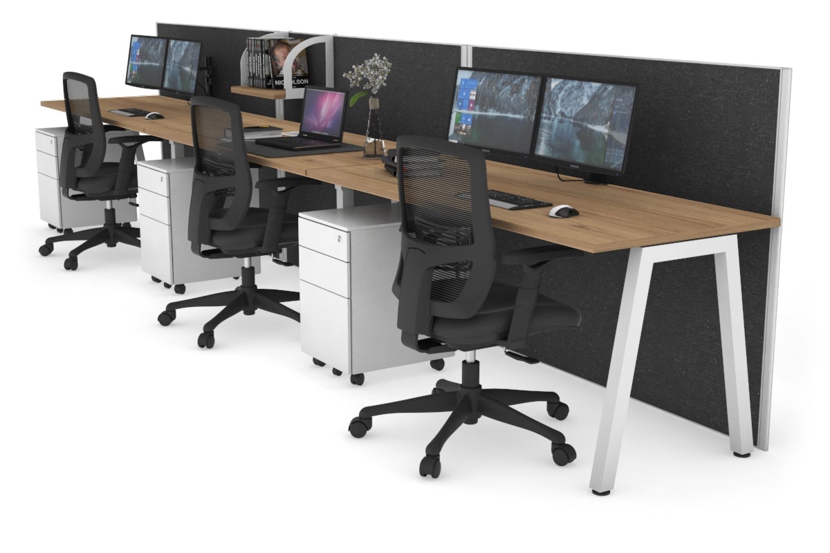 Horizon Quadro 3-Person Office Workstation Desk - 1600L x 700W Large Executive Desk for Collaborative Workspaces, Home Office & Business Meetings