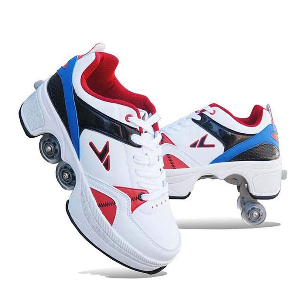 2 in 1 Double Row Deform Wheel Adjustable Roller Skates with LED Lights - Automatic Walking Shoes with Hidden Wheels - Perfect for Commuting, Fitness & Fun Outdoor Activities