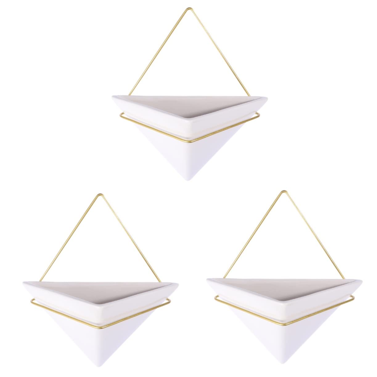 HOMSFOU 3-Piece Ceramic Triangle Hanging Planters - Geometric Wall & Balcony Flower Pots for Indoor/Outdoor Decor - Perfect for Succulents, Herbs & Small Plants in Living Rooms, Gardens & Patios