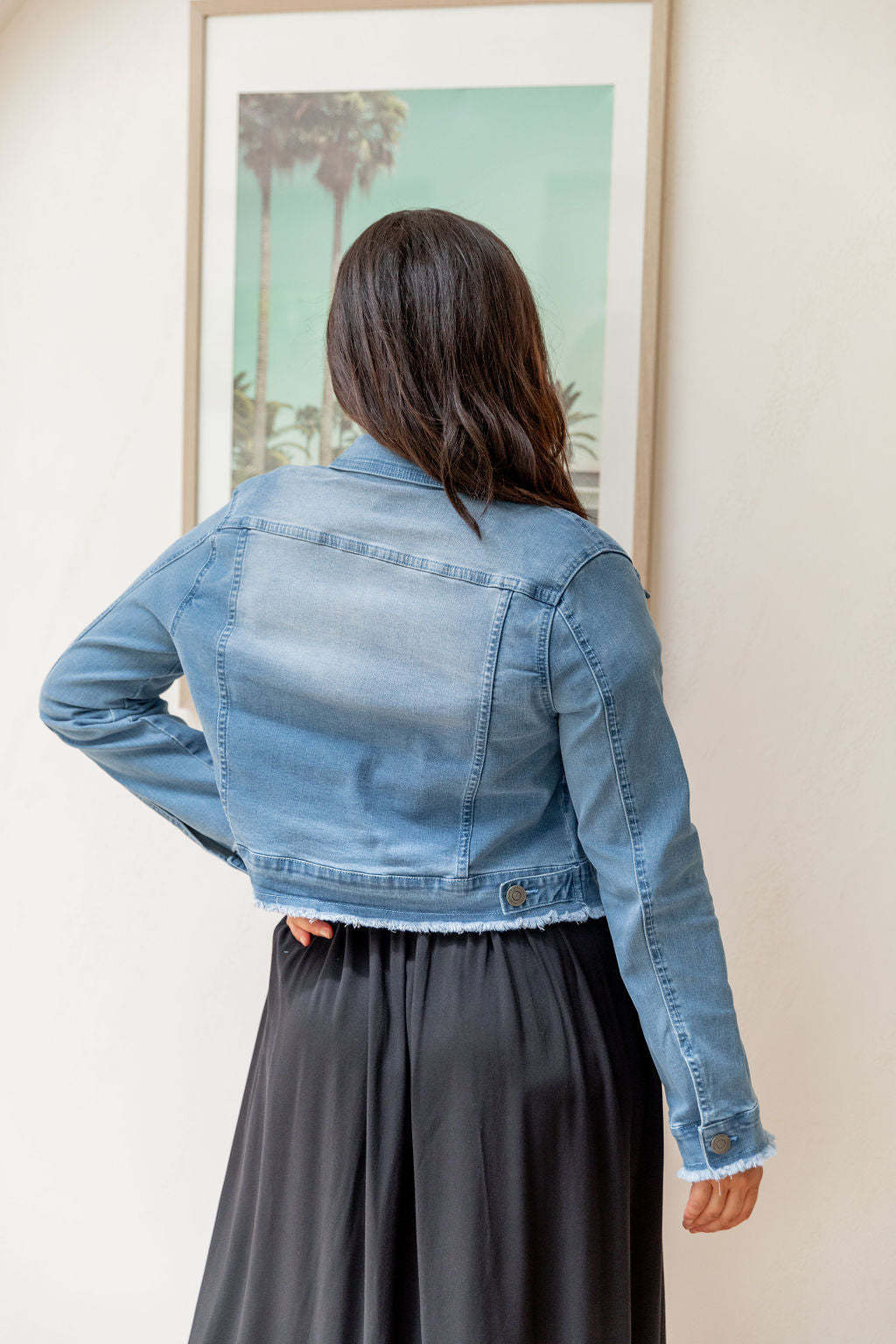 Kenzie Crop Denim Jacket for Women - Stylish Distressed Light Blue Denim Jacket - Perfect for Spring Outfits & Casual Streetwear