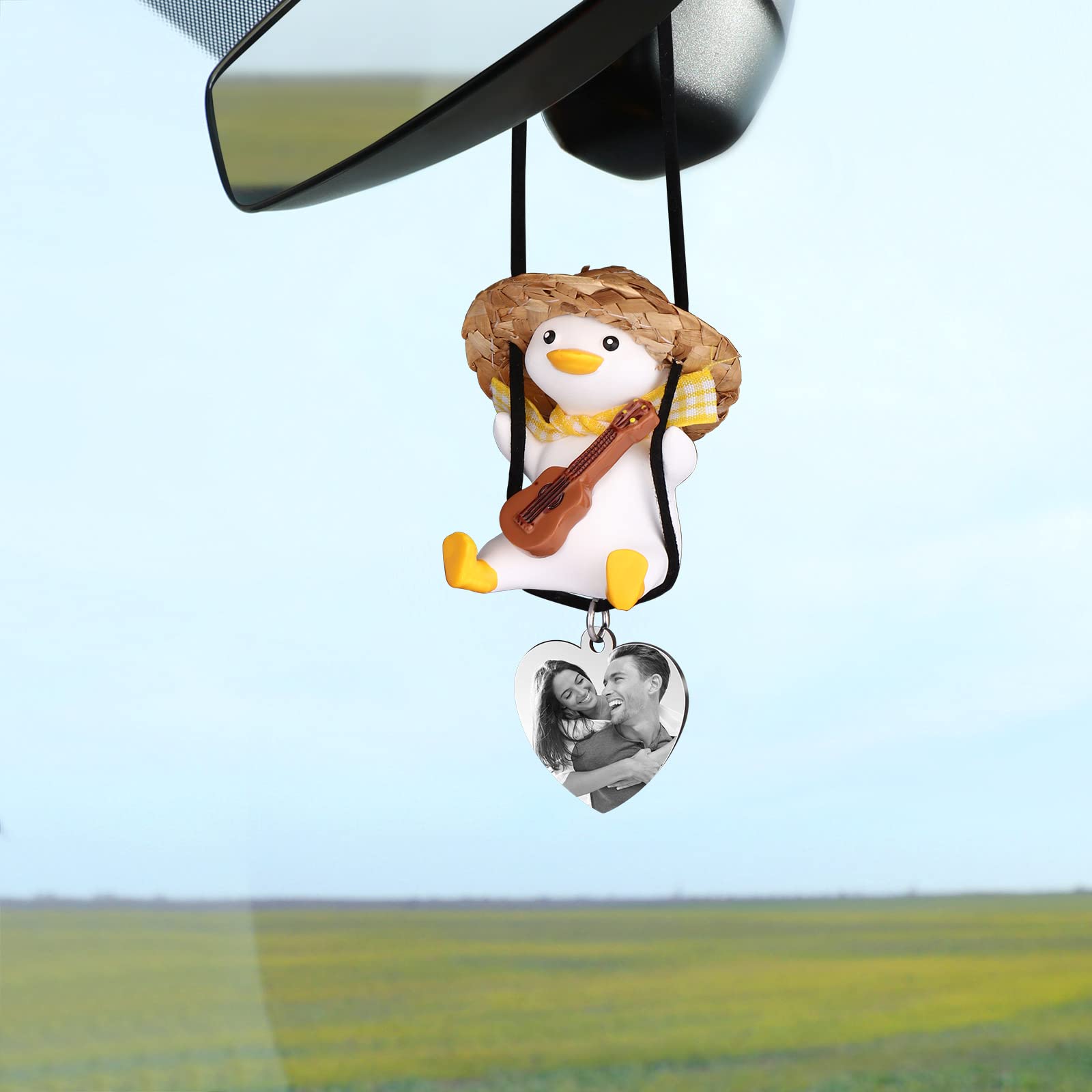 Customized Photo Swing Duck Car Pendant - Personalized Rearview Mirror & Dashboard Decoration for Men & Women | Unique Car Accessories Gift for Music Lovers (Guitar Design) | Perfect for Road Trips, Commuting & Car Interior Styling