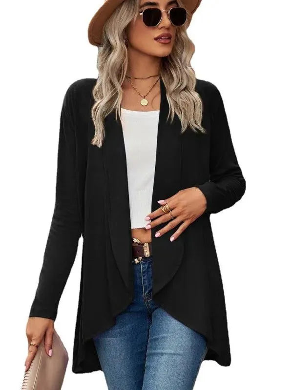 Women's Solid Color Loose Fit Cardigan Sweater - Lightweight Knit Open Front Long Sleeve Cover Up for Casual Wear, Office, and Layering