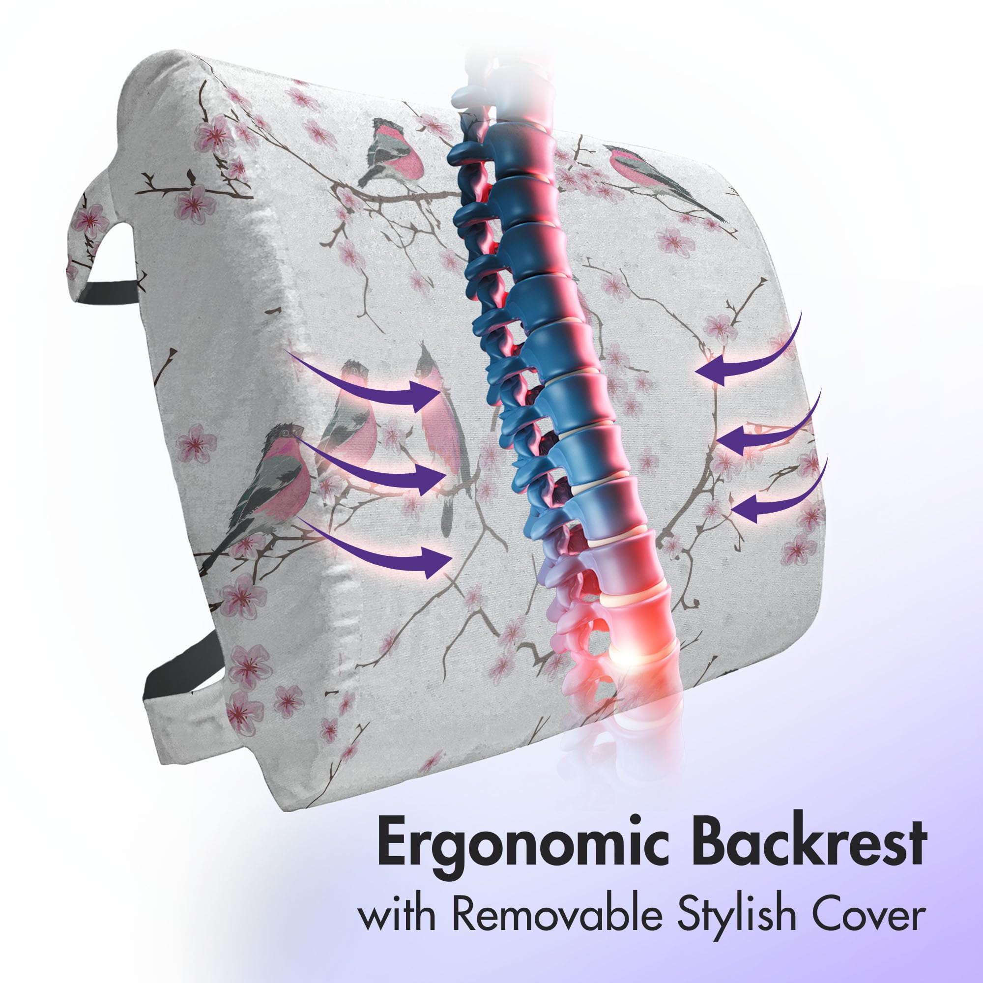 Ambesonne Lumbar Support Pillow for Office Chair & Car Seat - High Density Foam Back Cushion with Sakura Flowers & Bullfinch Birds Design, 14