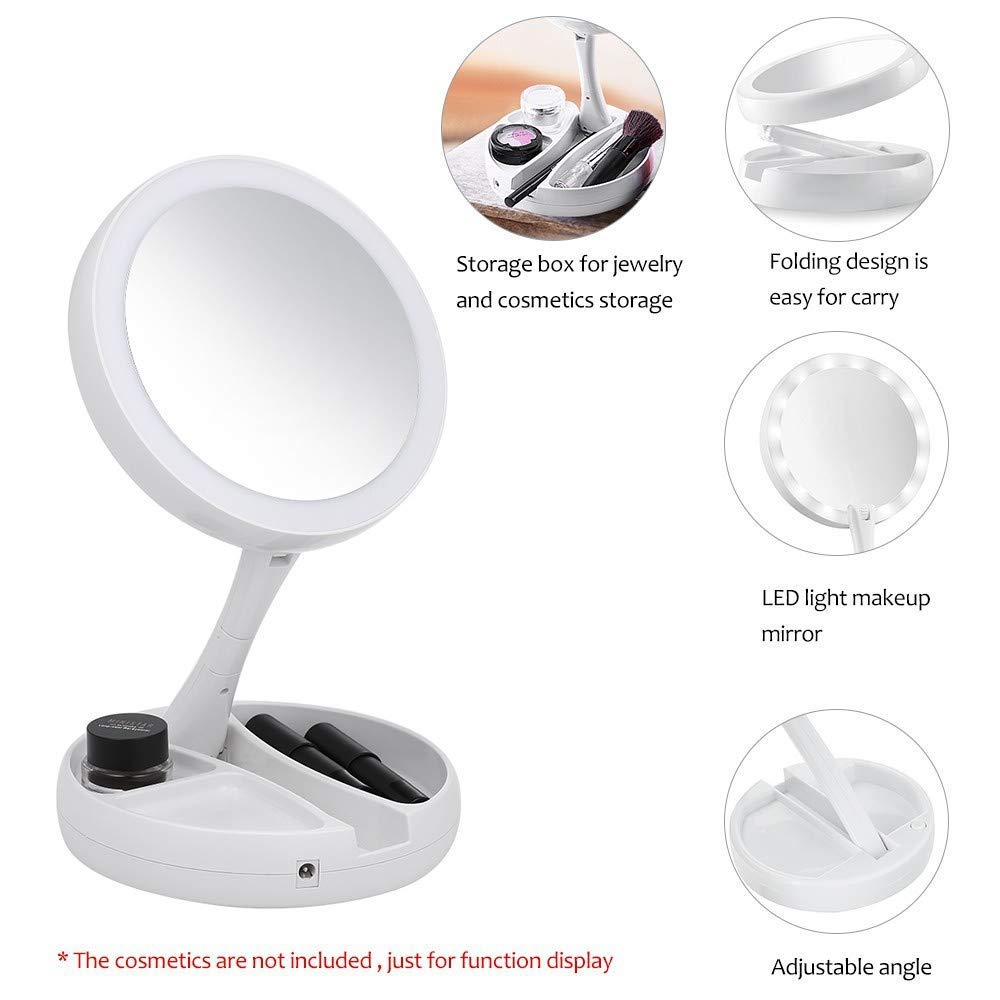 Taran Dual-Sided LED Makeup Mirror with 10X Magnification - USB Powered Vanity Mirror with Storage Box for Women | Perfect for Home Dressing Table, Professional Salon & Travel Beauty Kit