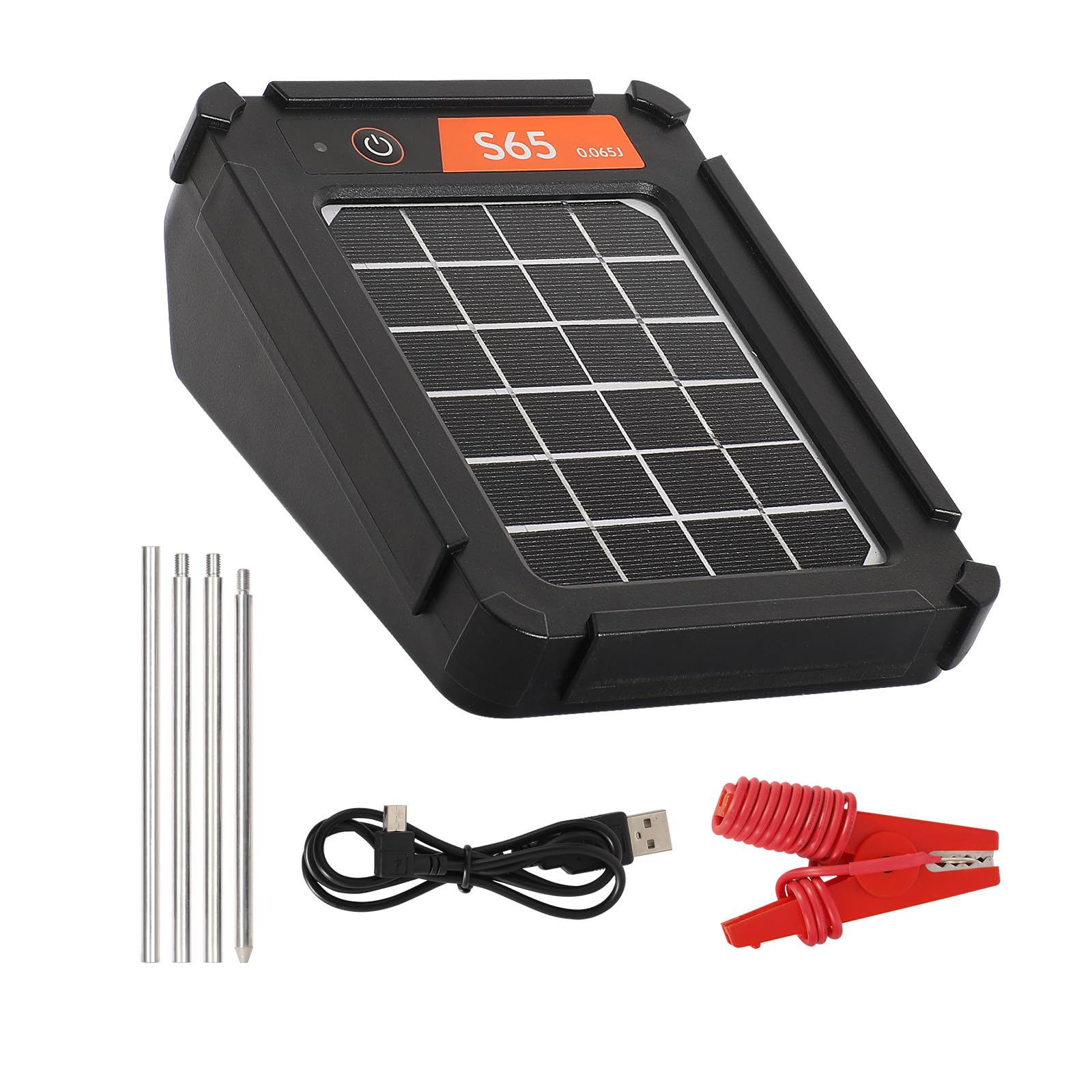 Solar Electric Fence Charger 0.065J 2 Miles Range - Bear & Raccoon Deterrent for Farms, Gardens & Livestock Protection - Includes Grounding Rod - Weatherproof Solar Powered Animal Barrier for Outdoor Use