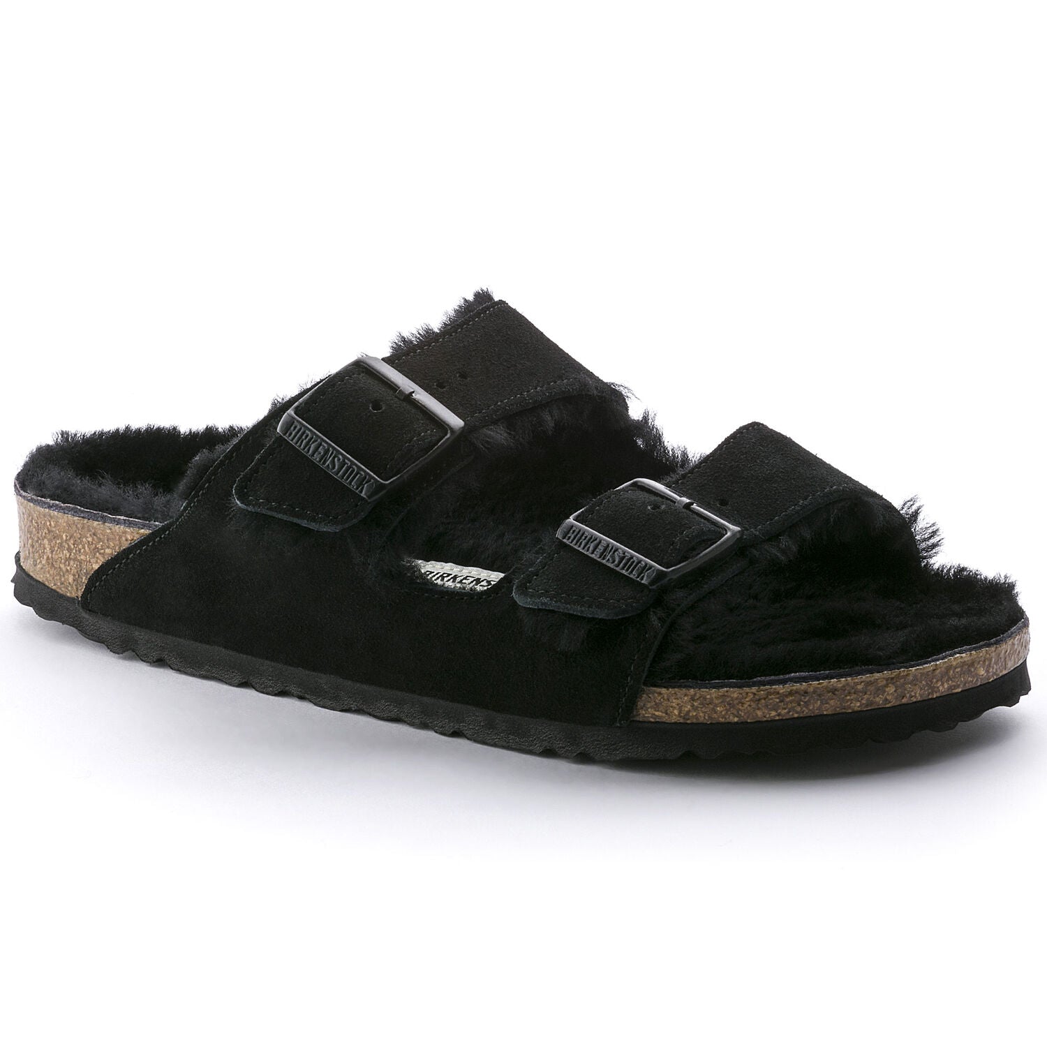 Birkenstock Arizona Shearling Suede Sandals for Women - Soft Black Leather Comfortable Slide Sandals - Perfect for Home, Office & Casual Outings