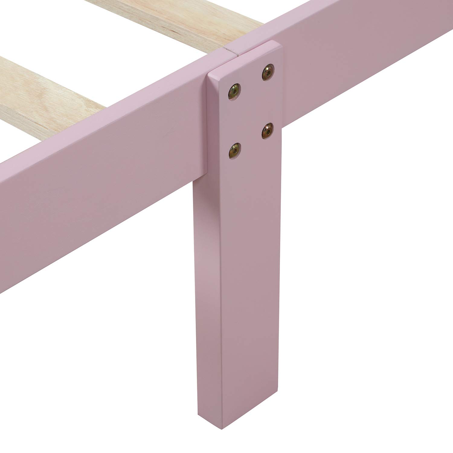 Pink Wood Platform Bed Frame with Headboard & Slat Support - Twin Size Mattress Foundation for Kids & Teens Bedroom, Dorm Room, or Guest Room