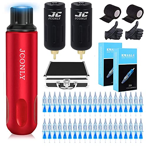 Jconly Wireless Tattoo Pen Kit - FANT Rotary Pen Machine 2Pcs Cordless Battery Kit (Red) | Professional Tattoo Equipment for Artists & Beginners | Perfect for Home Studios & Tattoo Shops
