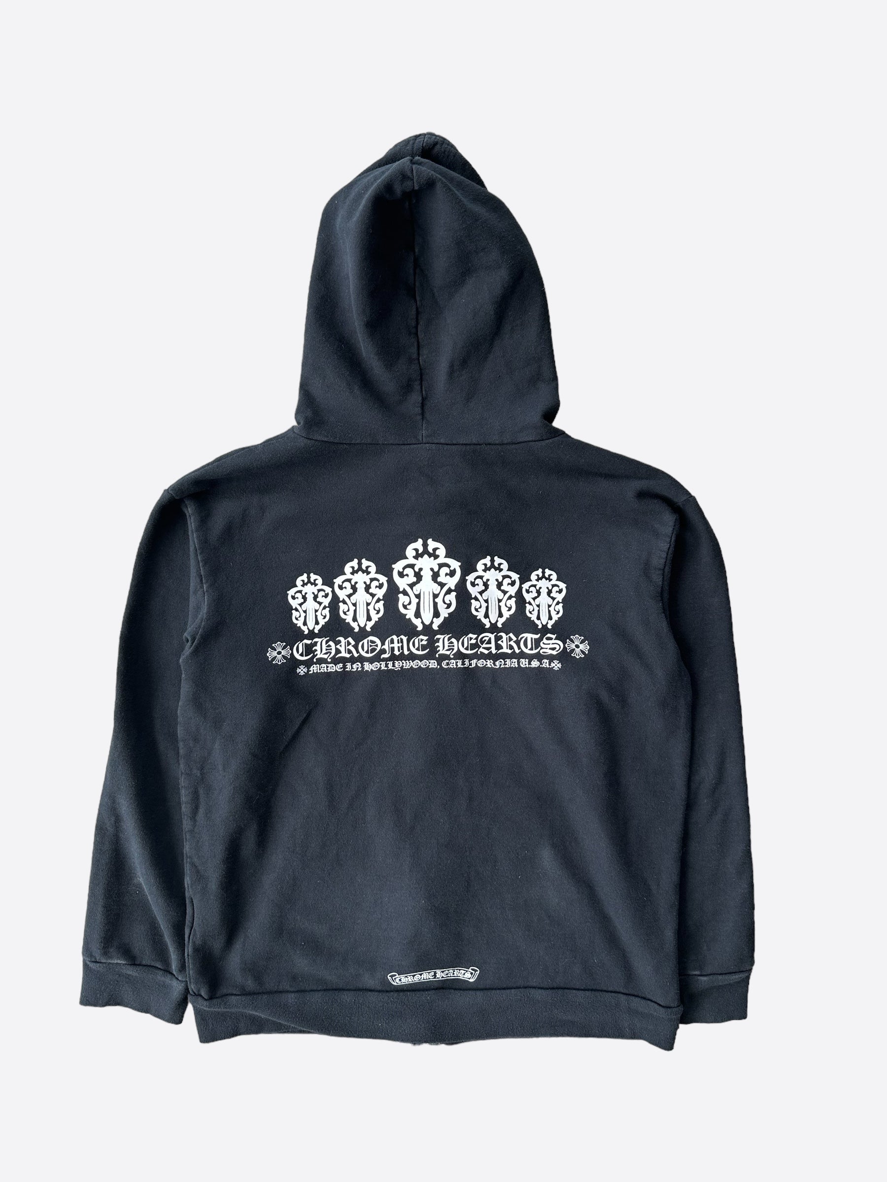 Chrome Hearts Black & White Dagger Zip Up Hoodie for Men & Women | Gothic Streetwear Fashion | Perfect for Casual Outfits & Night Out