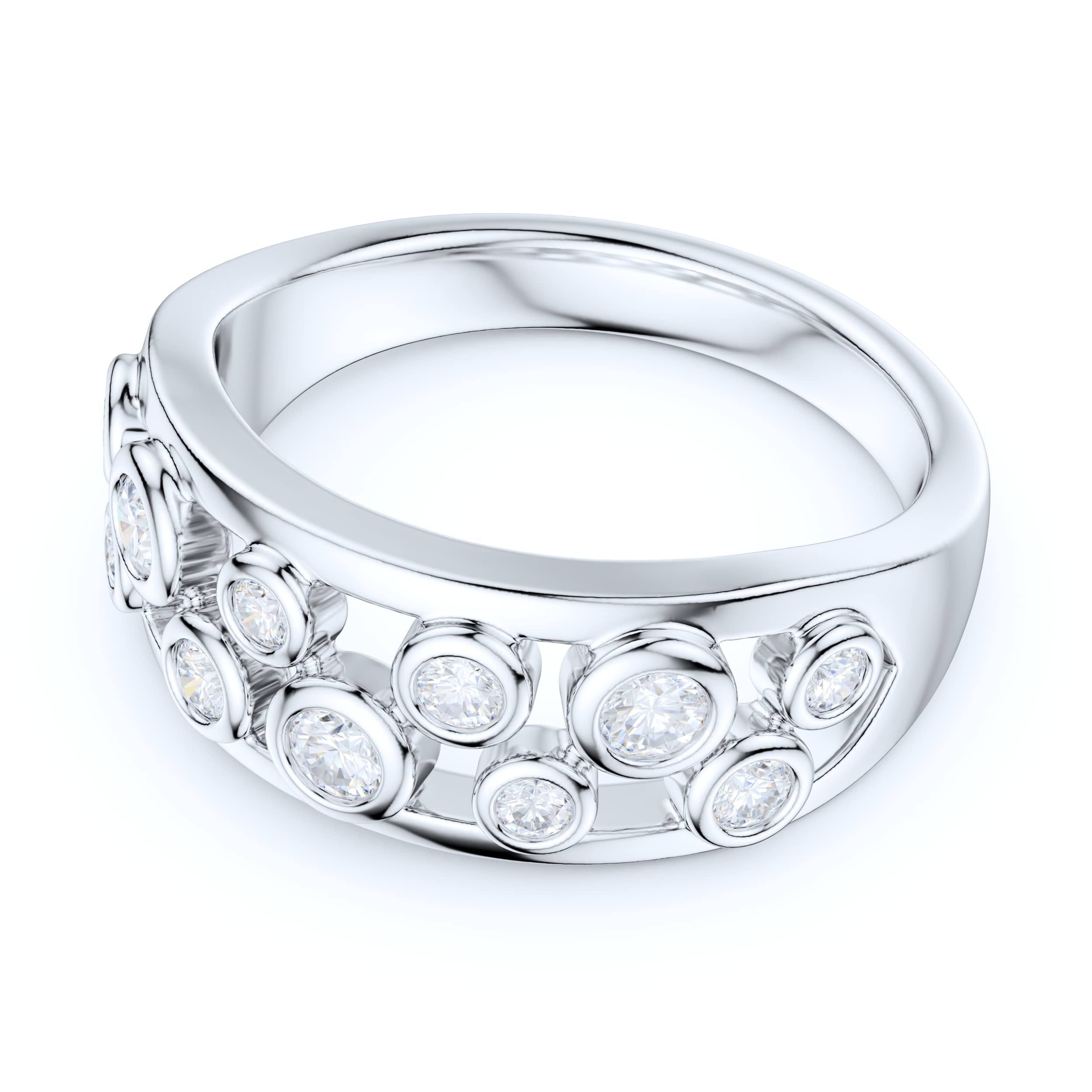 Sterling Silver Split Shank Bubble Ring with Simulated Diamond or Genuine Moissanite - Elegant Wedding Band for Women, Perfect for Engagement, Anniversary & Special Occasions