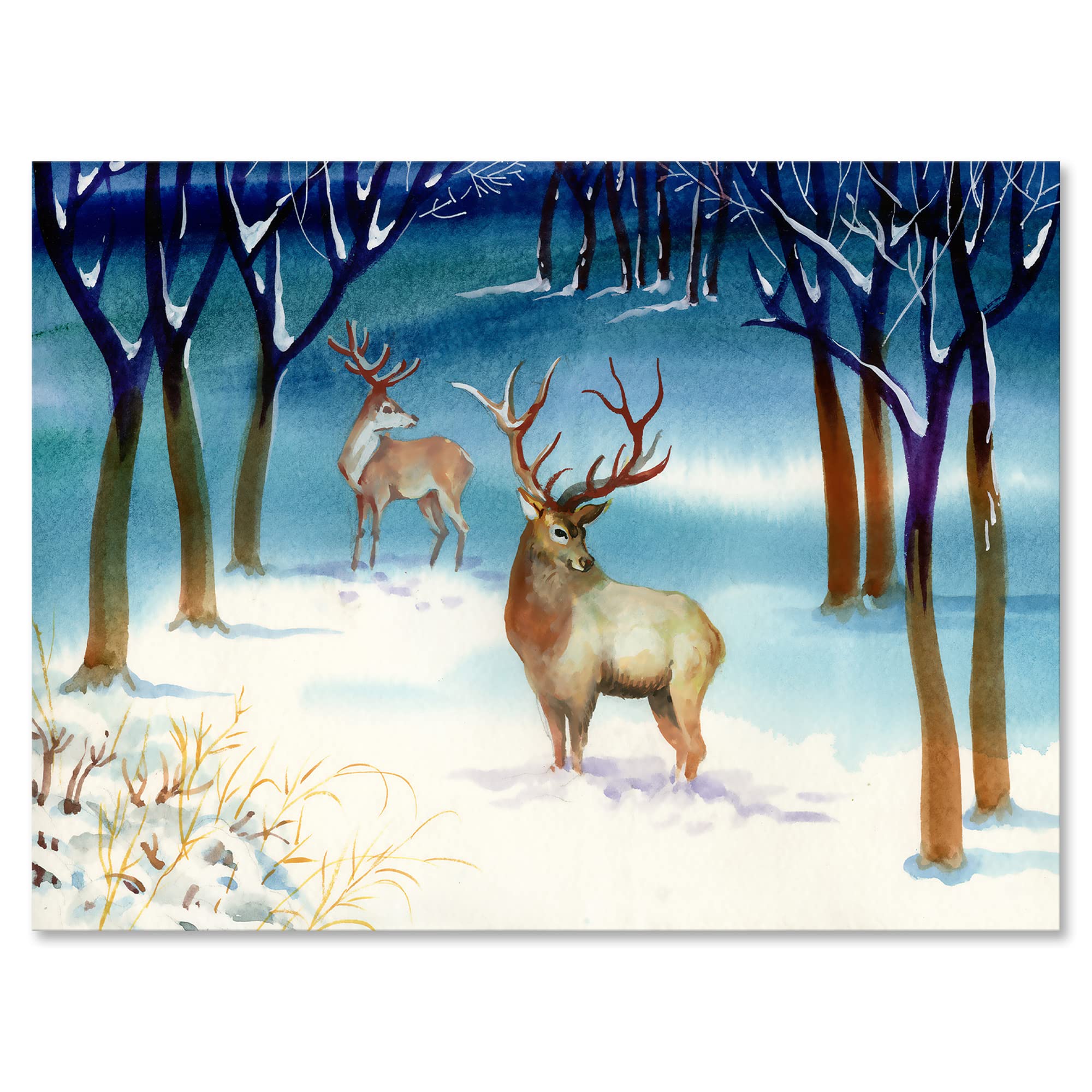 Winter Landscape With Deer Traditional Canvas Wall Art - Nature Inspired Home Decor for Living Room, Bedroom & Office