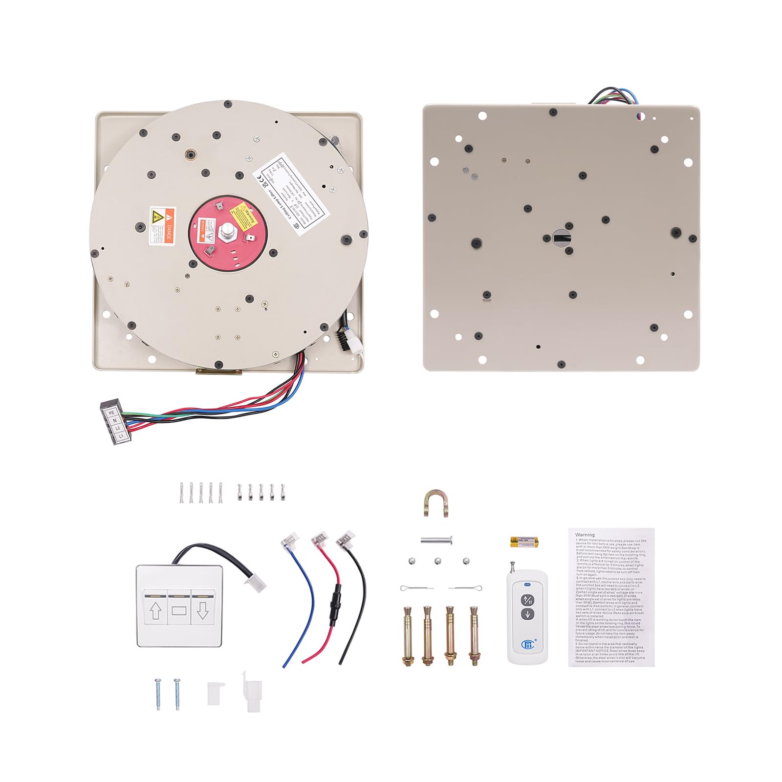 220LBS 13.12FT Motorized Chandelier Hoist Lift System - Heavy Duty Electric Ceiling Light Lifter with Wall Switch & Remote Control - Perfect for High Ceiling Homes, Villas, and Event Venues