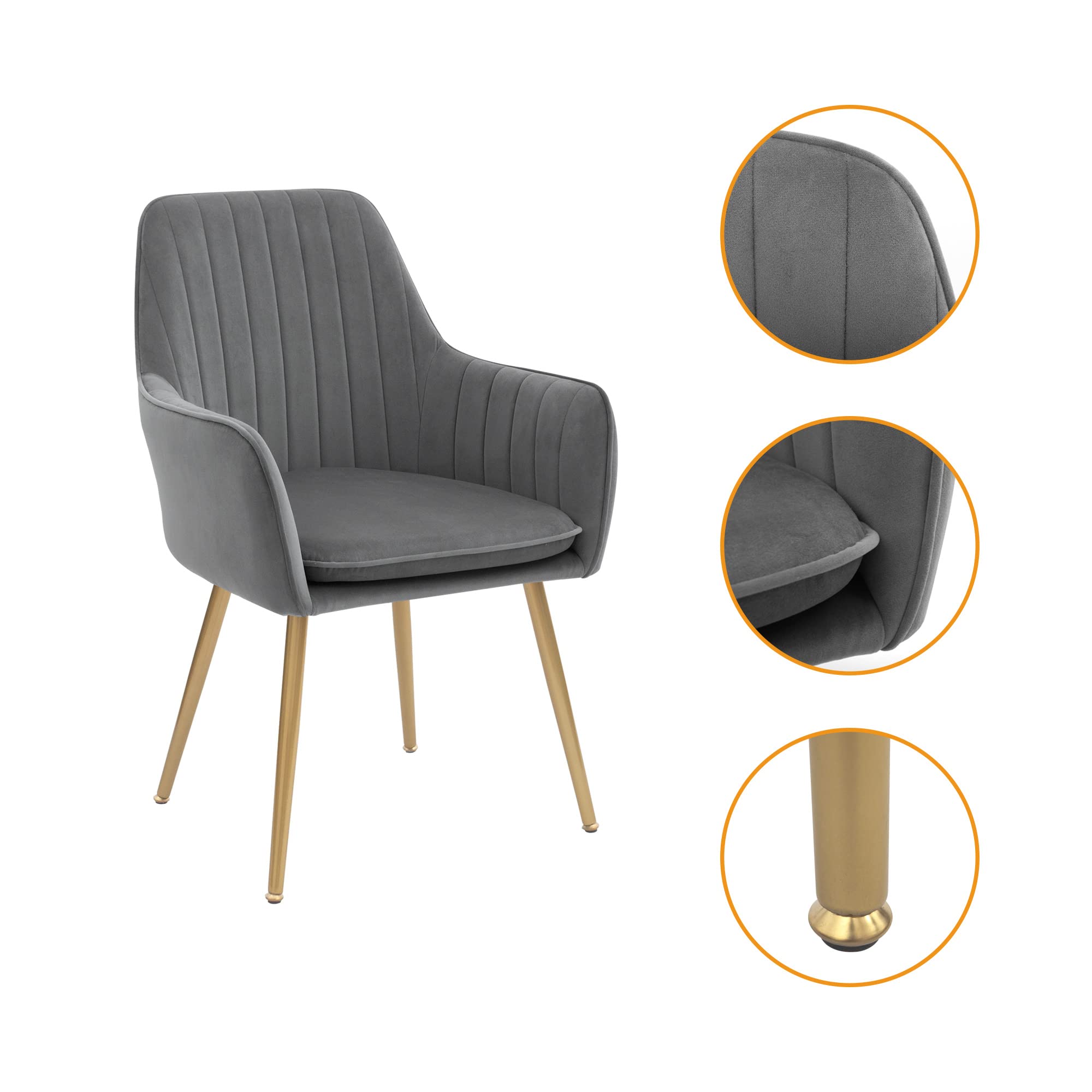 Mid Century Modern Velvet Dining Chairs Set of 2 - Upholstered Kitchen & Living Room Accent Chairs with Metal Legs - Grey | Perfect for Dining Room, Breakfast Nook & Home Office Decor