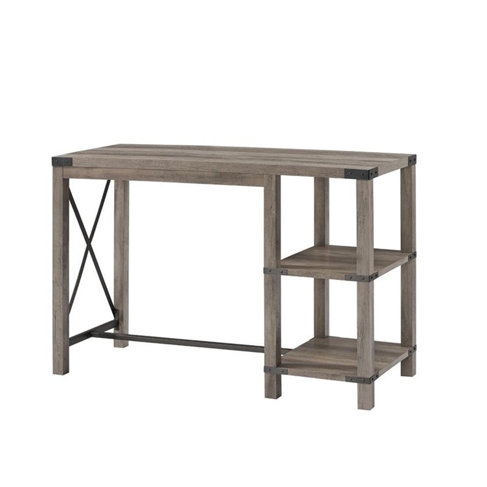 Walker Edison Kenneth Modern Farmhouse Kitchen Island with Angled Iron Frame, Gray - Perfect for Farmhouse Style Kitchens, Dining Areas & Open Concept Living Spaces