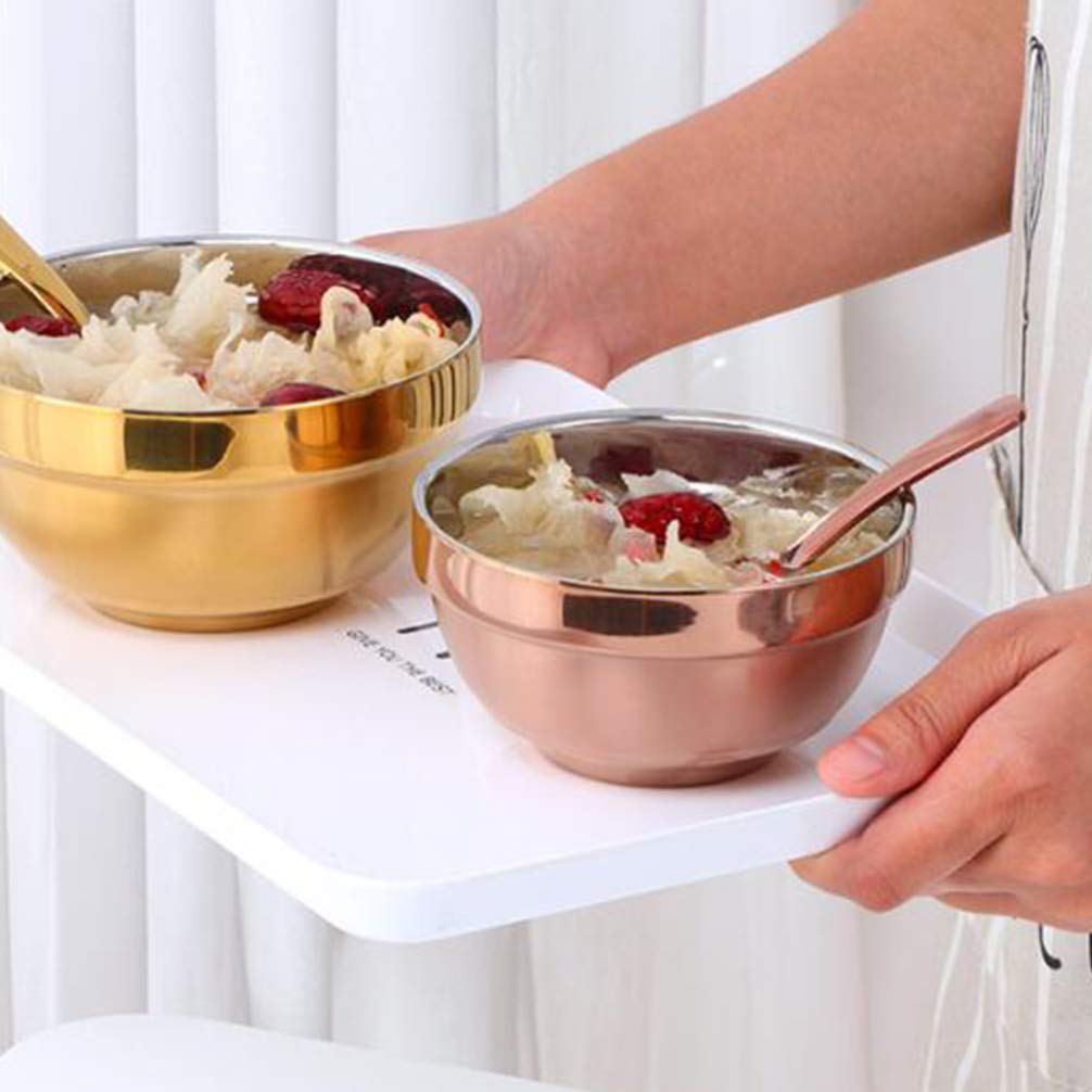 Cabilock Double Walled Stainless Steel Bowls - Heat Insulated Soup, Rice & Salad Bowls for Hot & Cold Foods (Rose Gold) - Perfect for Dining, Camping & Meal Prep